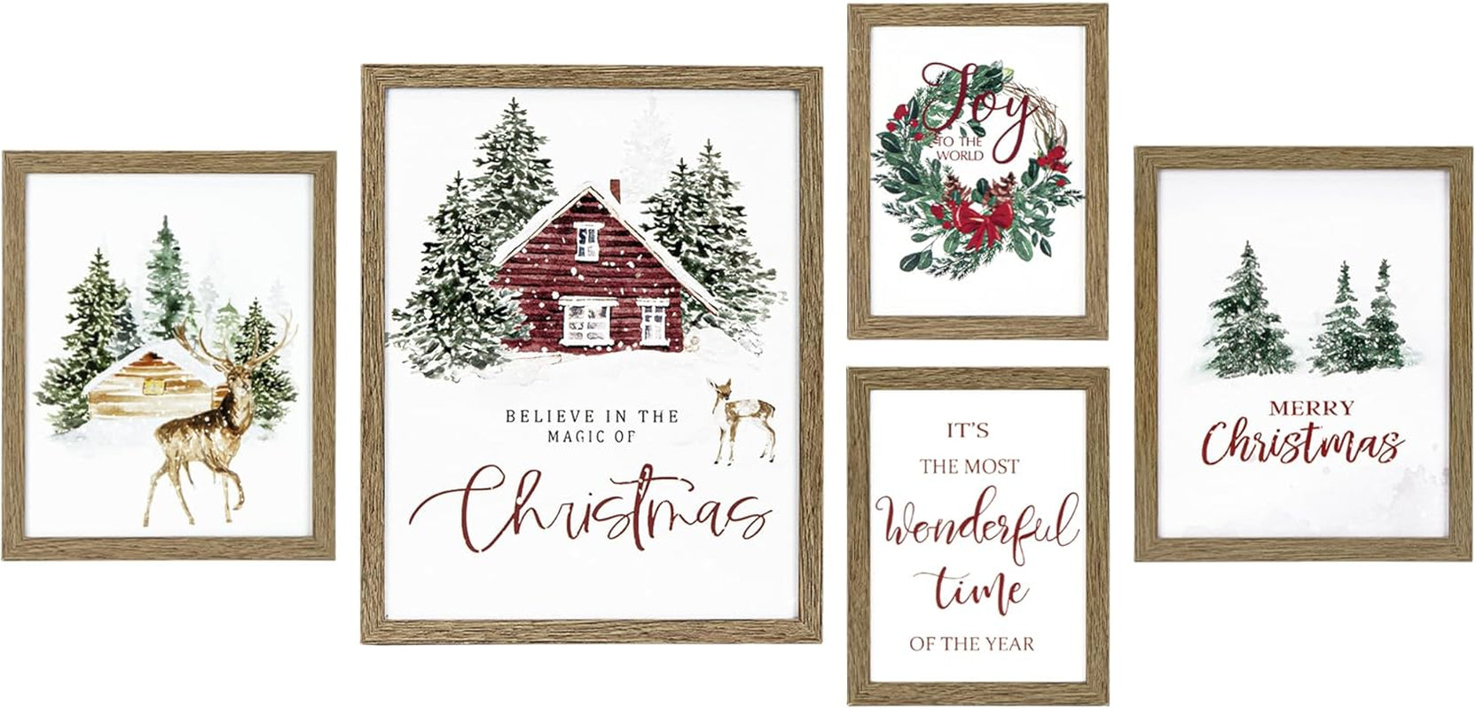 Framed Christmas Forest Wall Art Set 5 Piece Holiday Decor-1