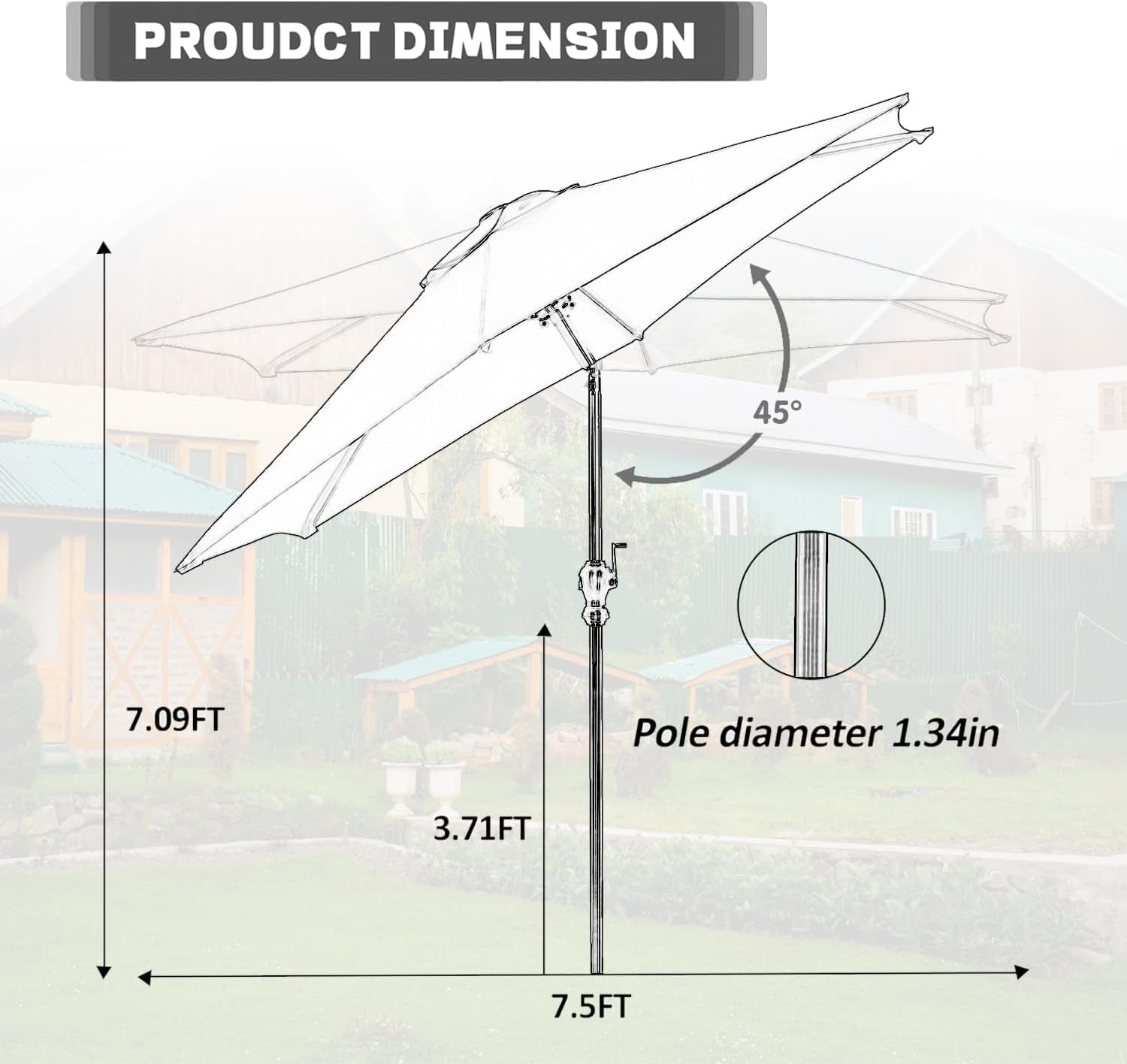 7.5 Foot Aluminum Patio Umbrella Tilt Crank Outdoor Shade-2