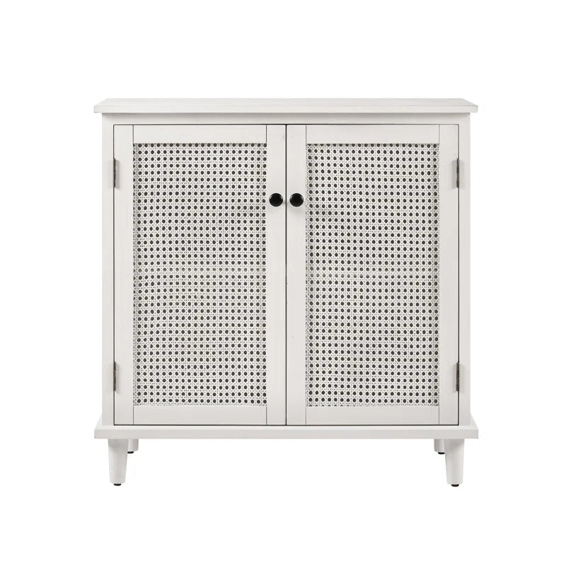 Rattan Wicker Door Storage Cabinetry With Solid Wood-3