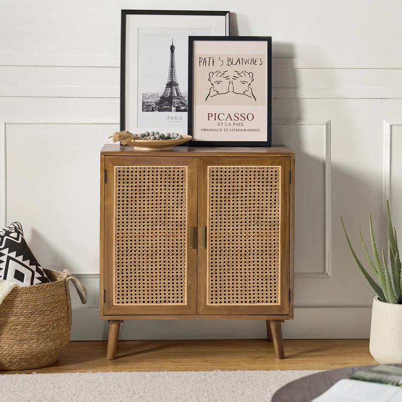 RattanWeave Doorway Accent Cabinet With Solid Wood Legs-0