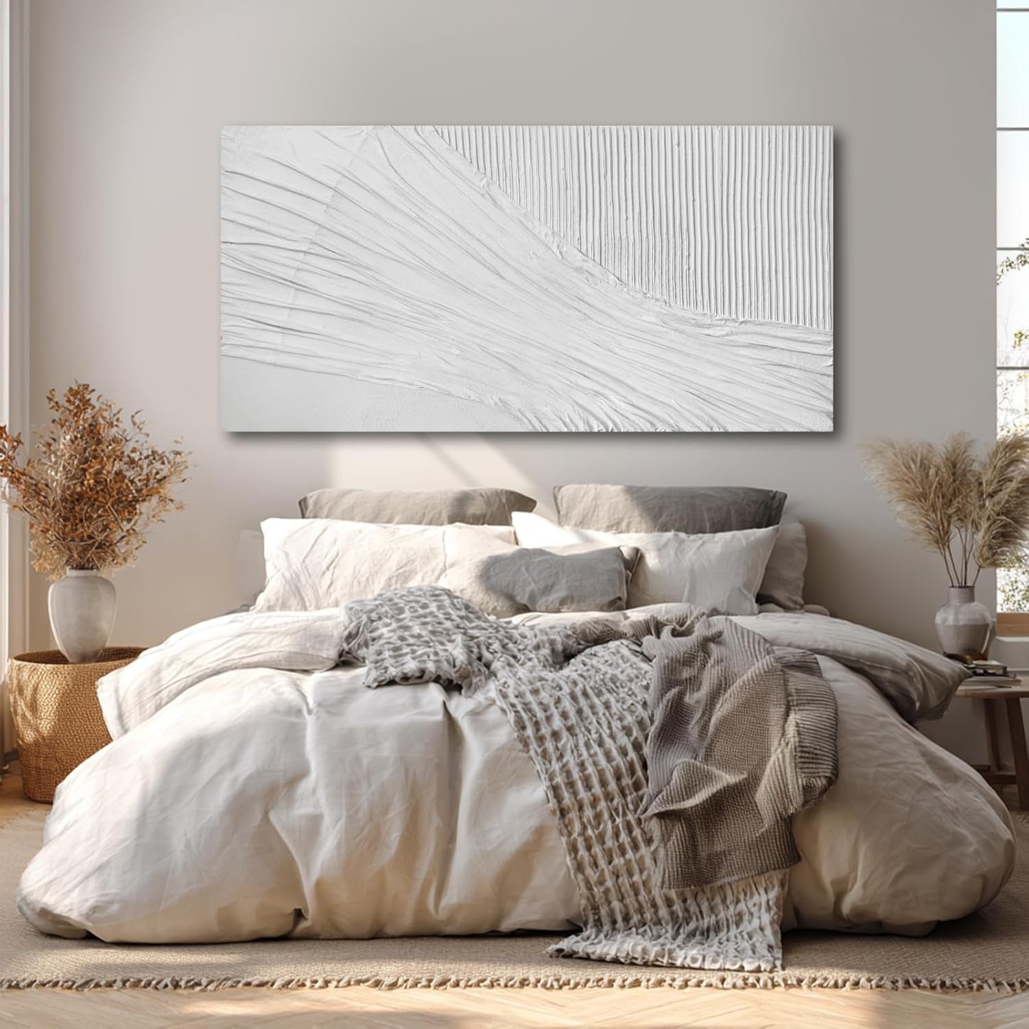 White Textured Abstract Wall Art Canvas 24x48 Inches-1