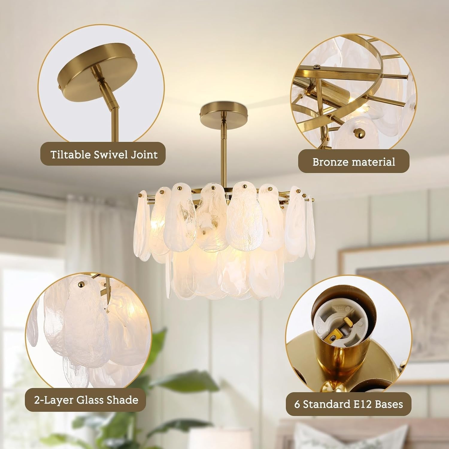Gold Cloud Glass Chandelier 17.7 Inch Handcrafted Light-2