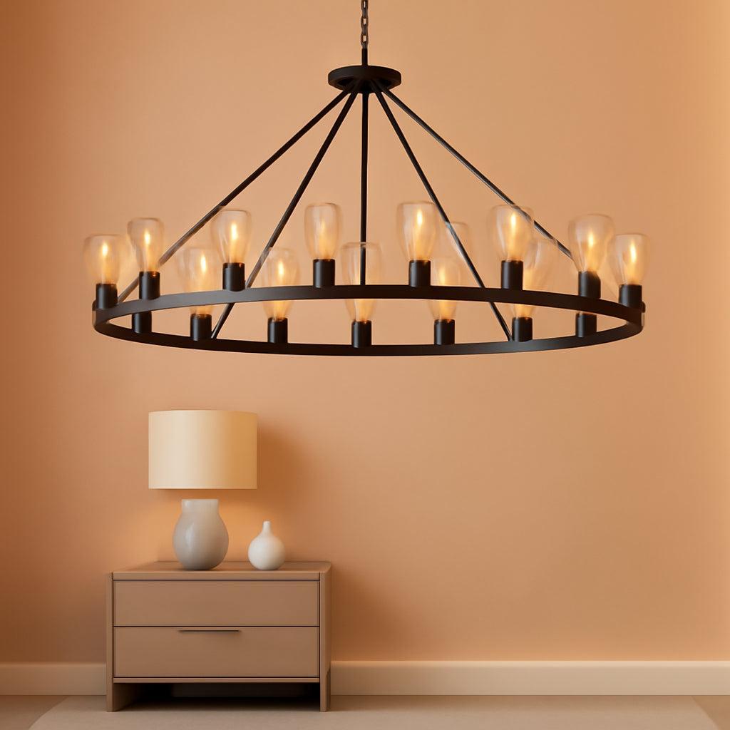 Matte Black Wagon Wheel Chandelier 48 Inch Lighting-0