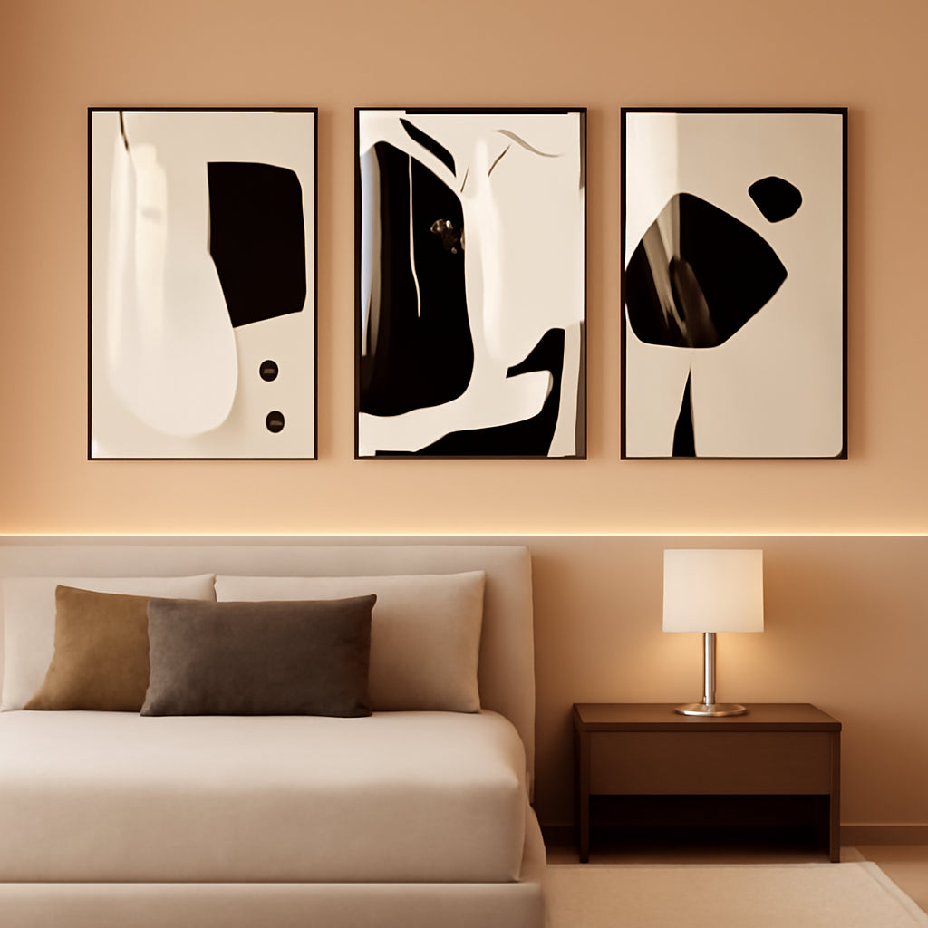 White Contemporary Framed Wall Art 16x24 Three Panel-0