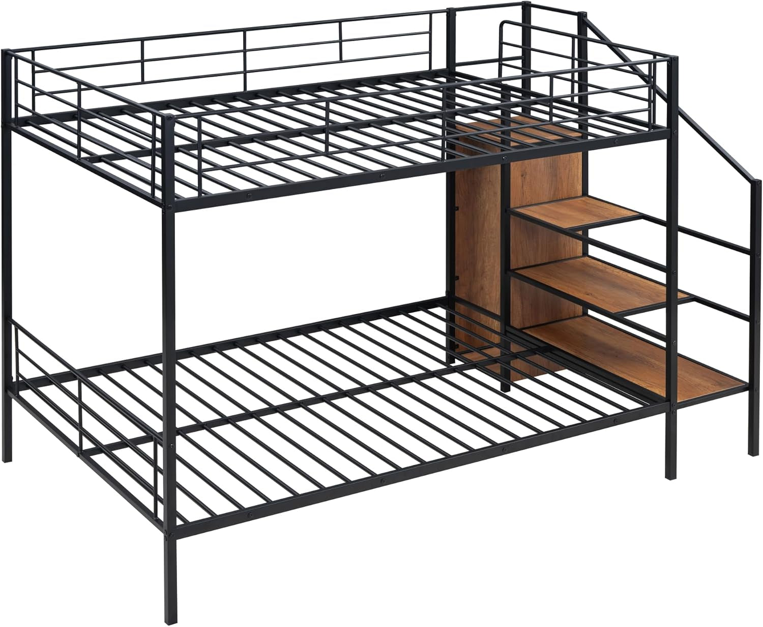 Full over Full Metal Bunk Bed，Bunk Bed with Storage Stairs and Wardrobe, Bunk Bed for Adults/Kids/Teens, Bunk Bed for School, Bedroom, Black-4