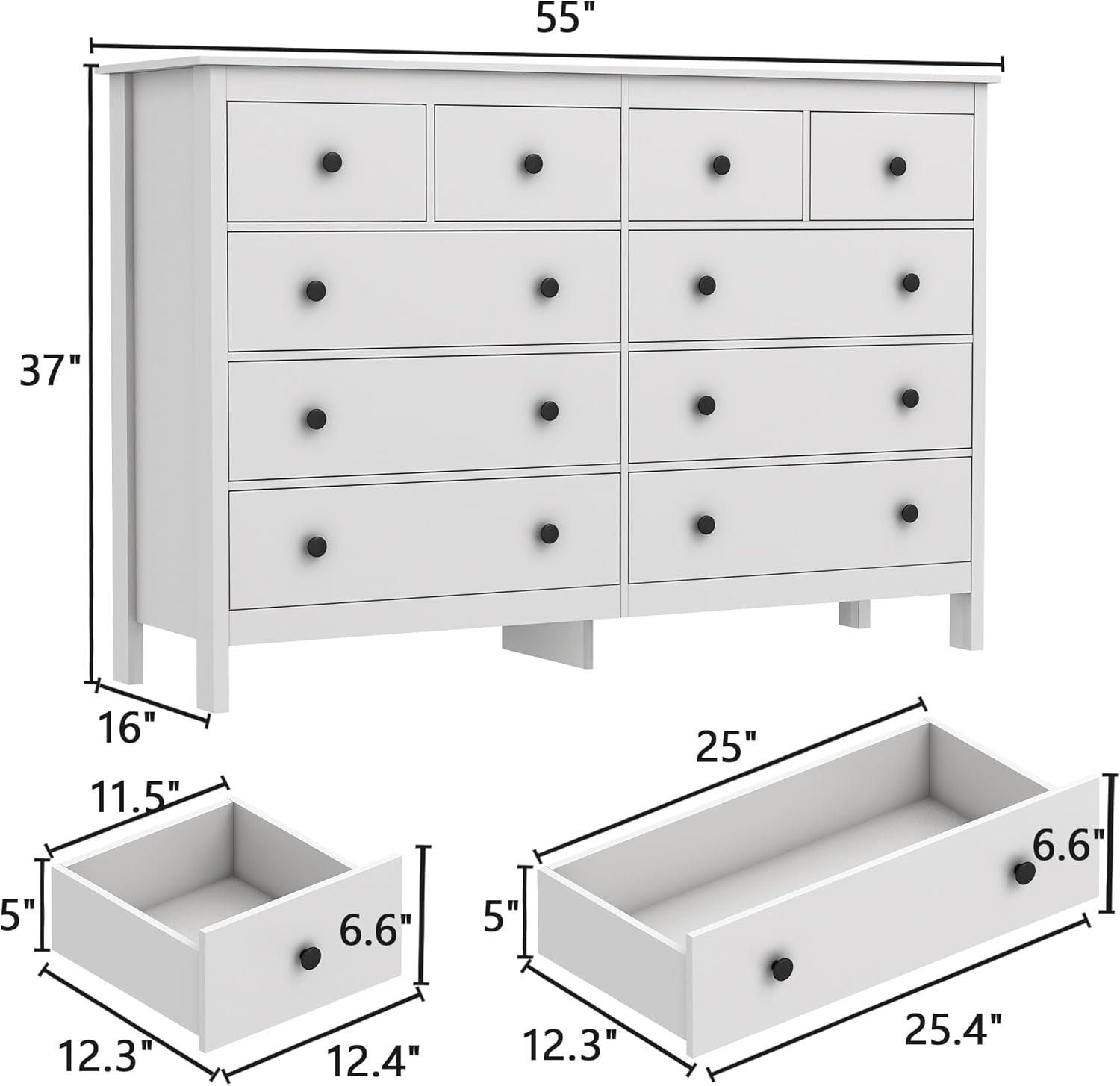 Luxurious White 55 Inch Ten Drawer Dresser-1