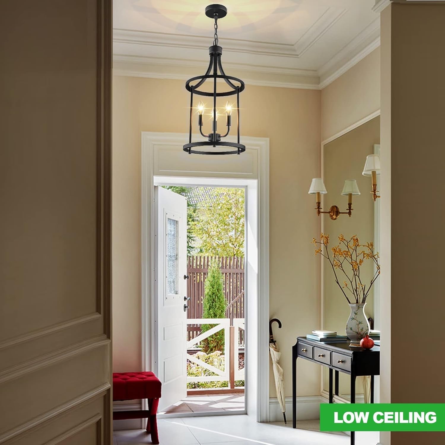 Three Light Matte Black Farmhouse Pendant Chandelier-4
