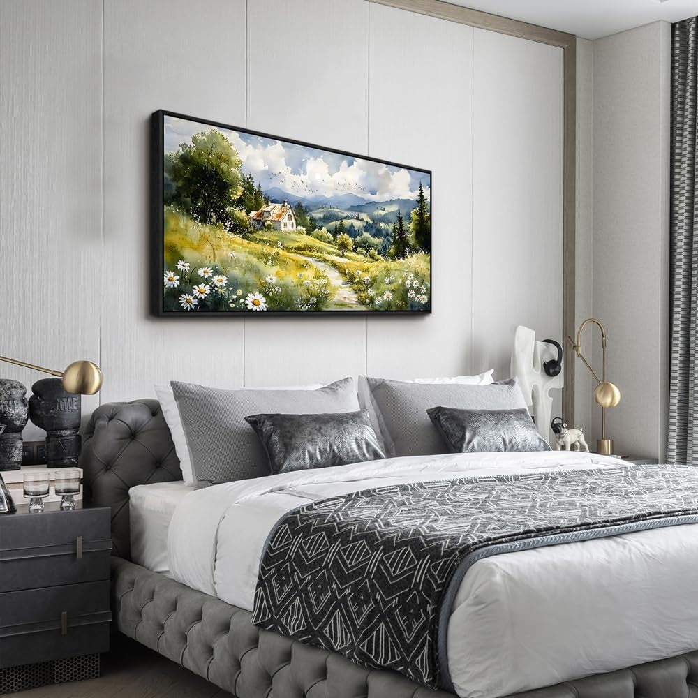 Black Framed Canvas Art work 20x40 Pastoral Land scape-3