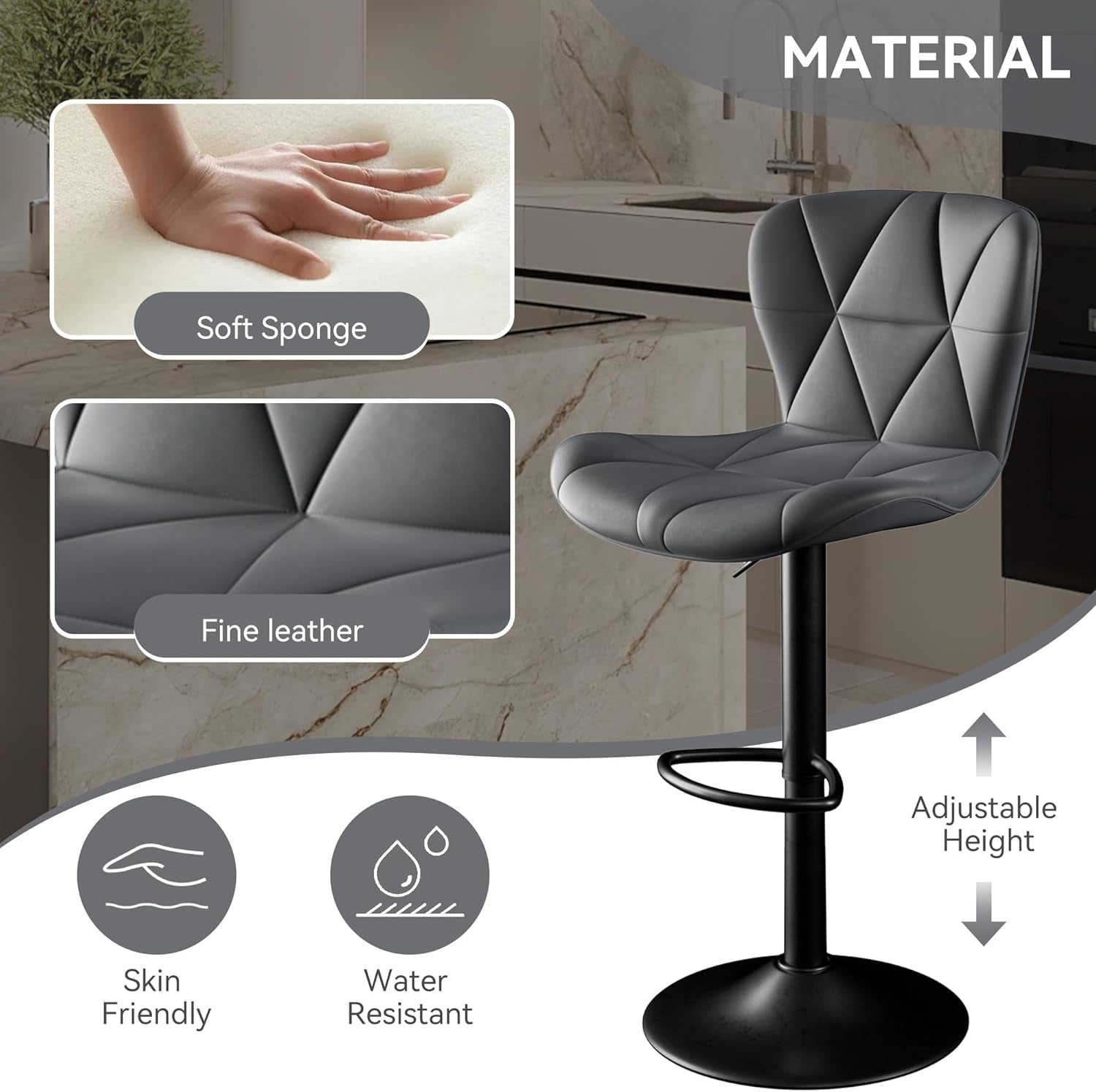 Dark Grey Adjustable Swivel Bar Stools (Set)-3