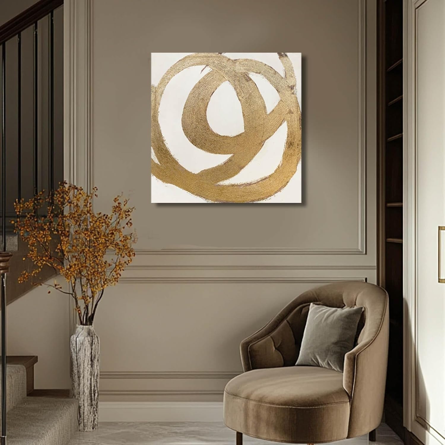 Neutral Contour Canvas Wall Art 28Inch Gold Leaf Finish-1
