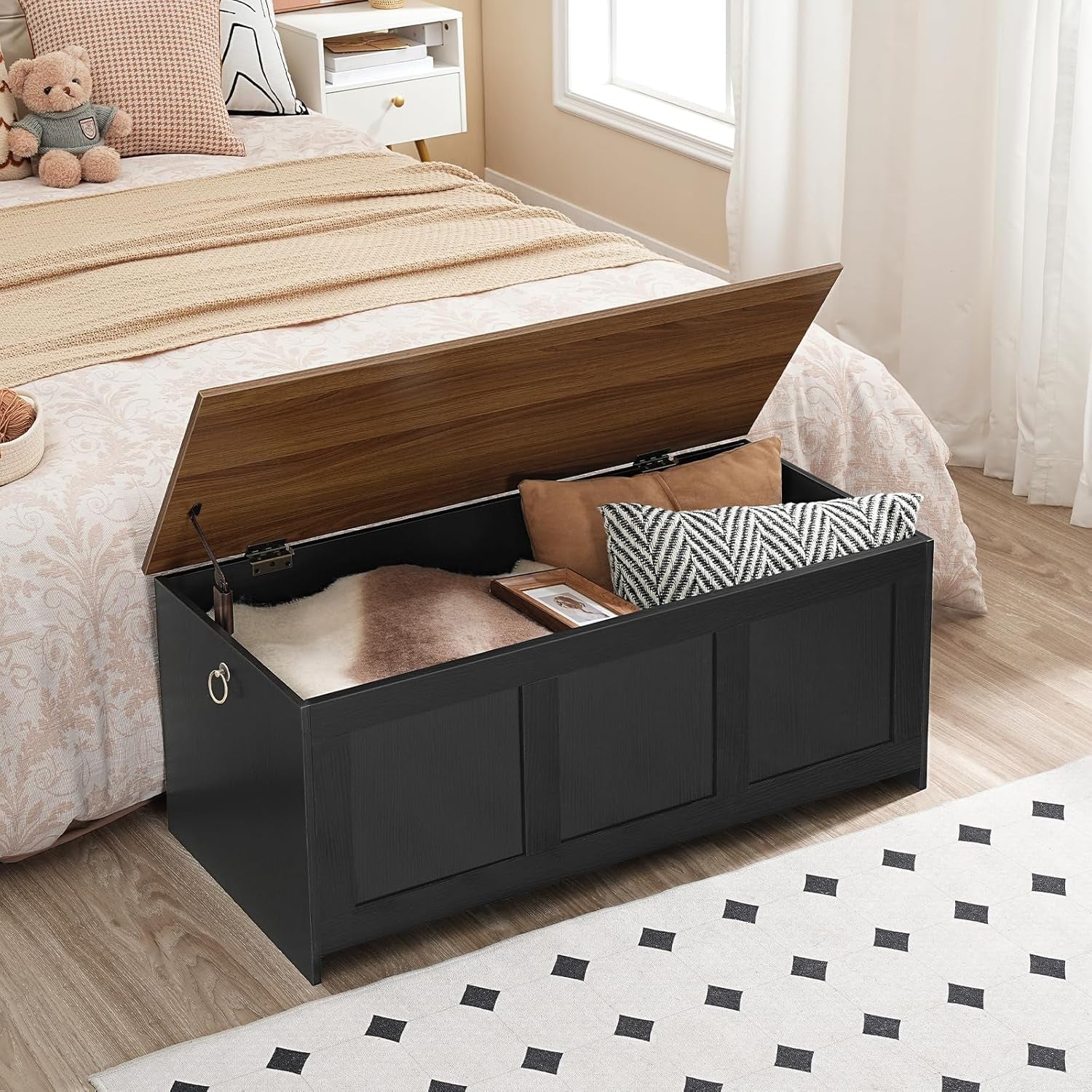 39.3Inch Walnut Storage Bench Featuring Extra Lift-3