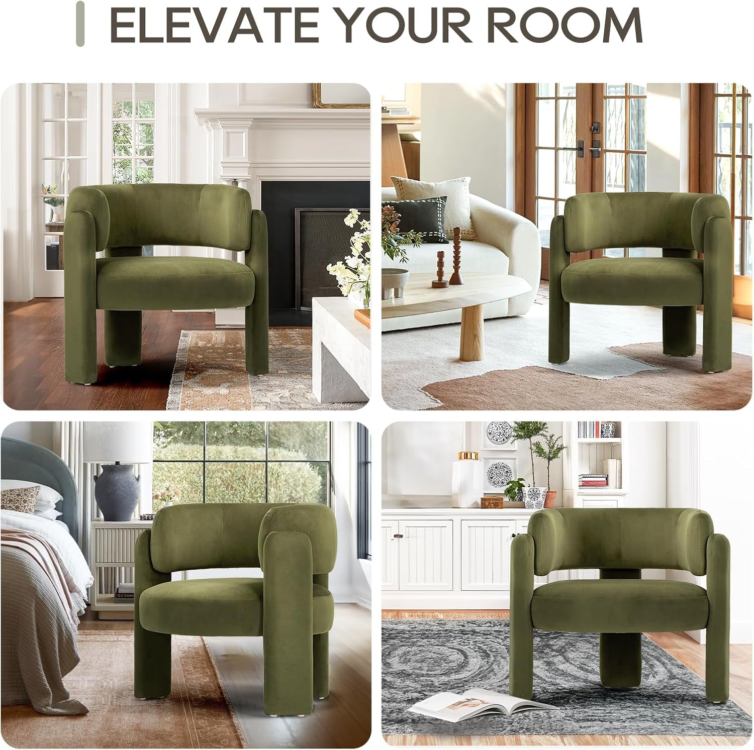 Velvet Accent Chair Set Of 2 Green Barrel Armchairs-4