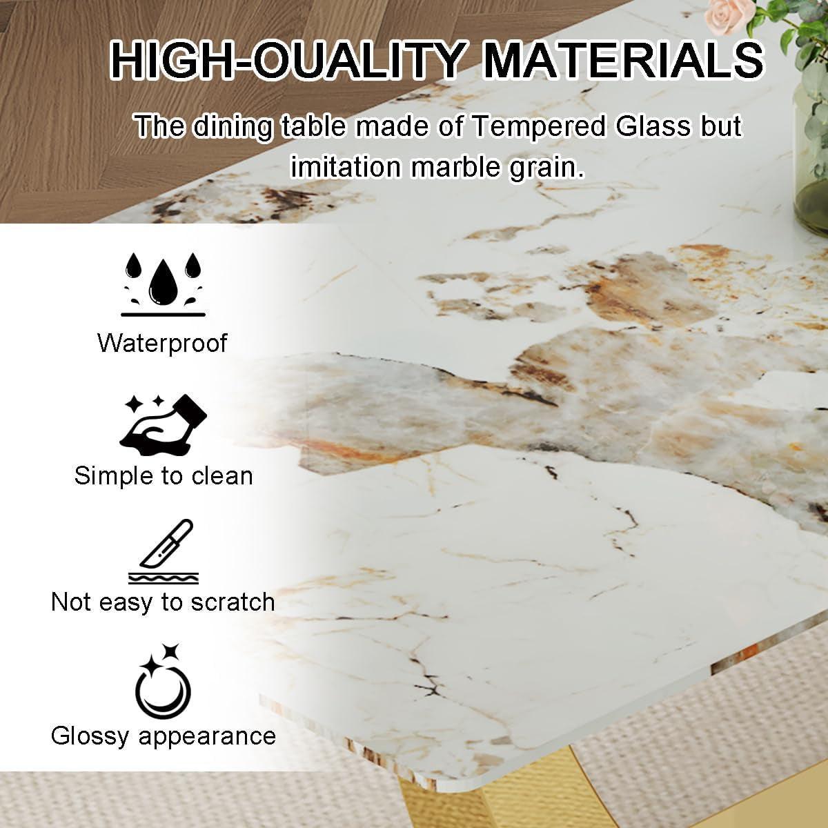 SeventyOneInch Faux Marble Dining Table Gold Finish-4