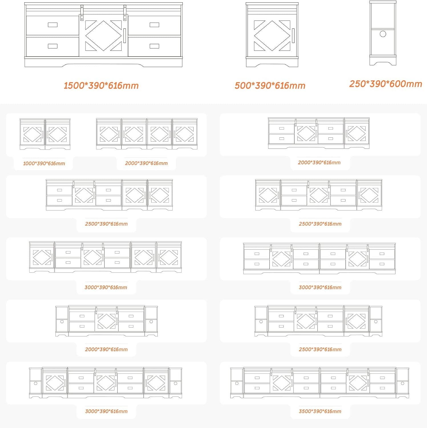 98.4" Wide TV Stand for Tvs up to 110",Faux Bark Finish Wood Entertainment Center with 4 Drawers and Adjustable Shelvs for Living Room,Antique White-4