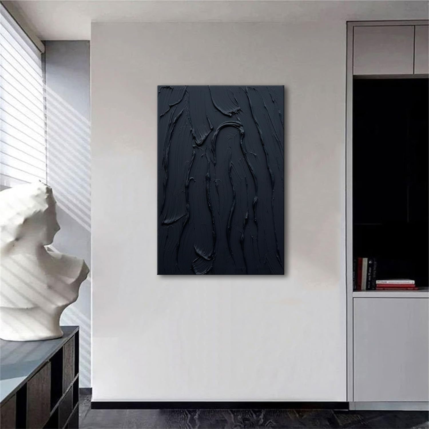 Black Wall Art 24X36 Inches Canvas Thick Textured OilPainting-2