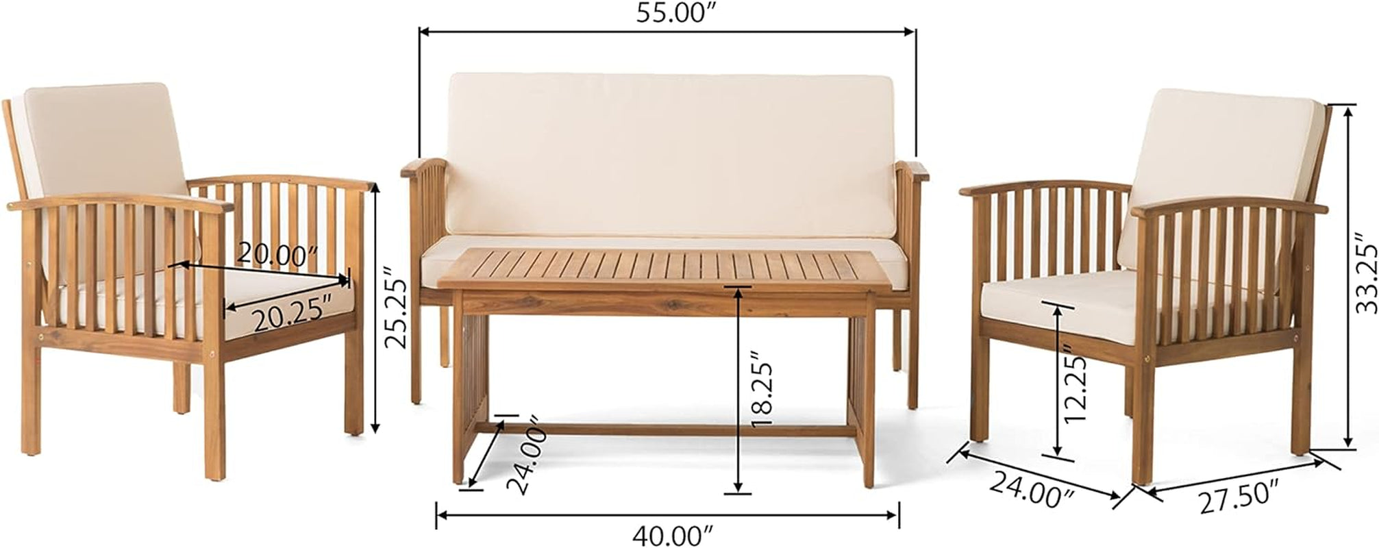 4 Piece Acacia Wood Patio Set for Outdoor Living Area-3