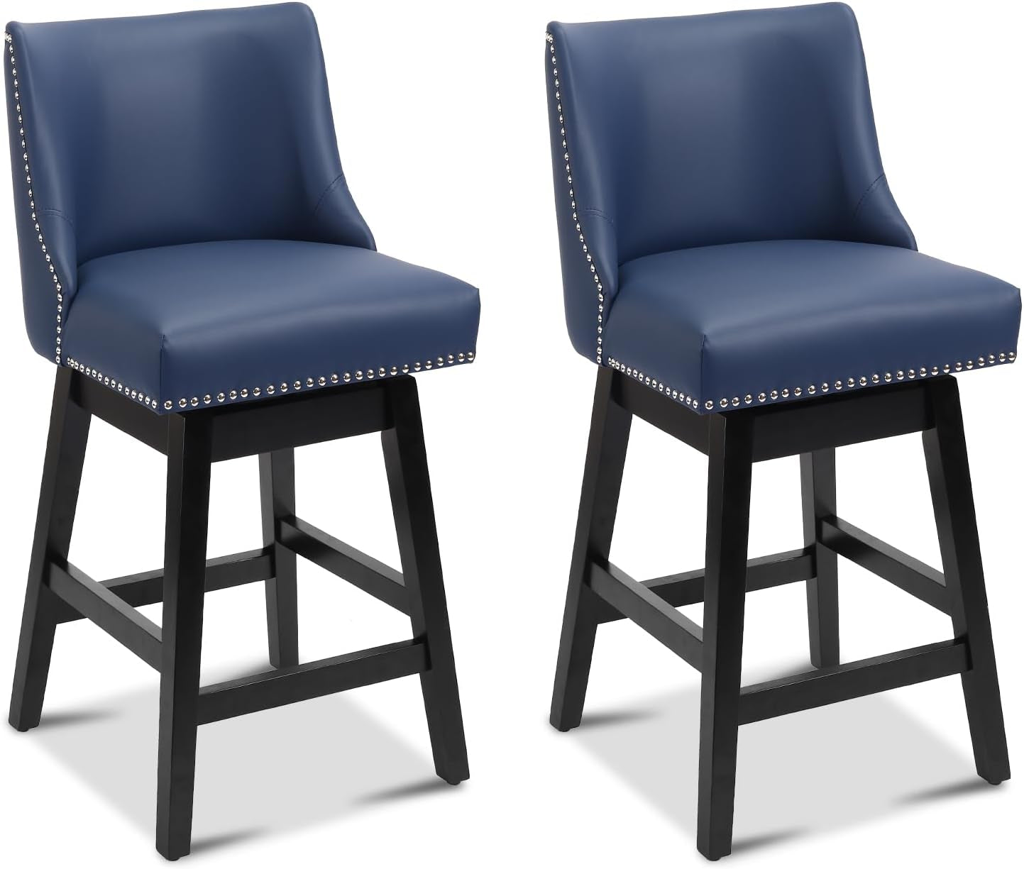 Swivel Bar Stools Set of 2 with Thicker Wood Legs,26" Counter Height Bar Stools,Faux Leather Upholstered Barstools with Backs,Bar Stool for Kitchen Counter,Island,300Lbs,Blue-0