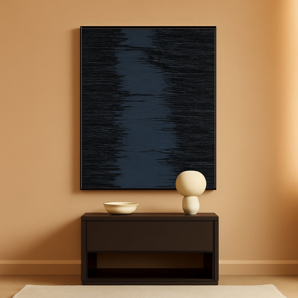 Framed Black Canvas Wall Art 24x36 Hand  crafted Texture-0