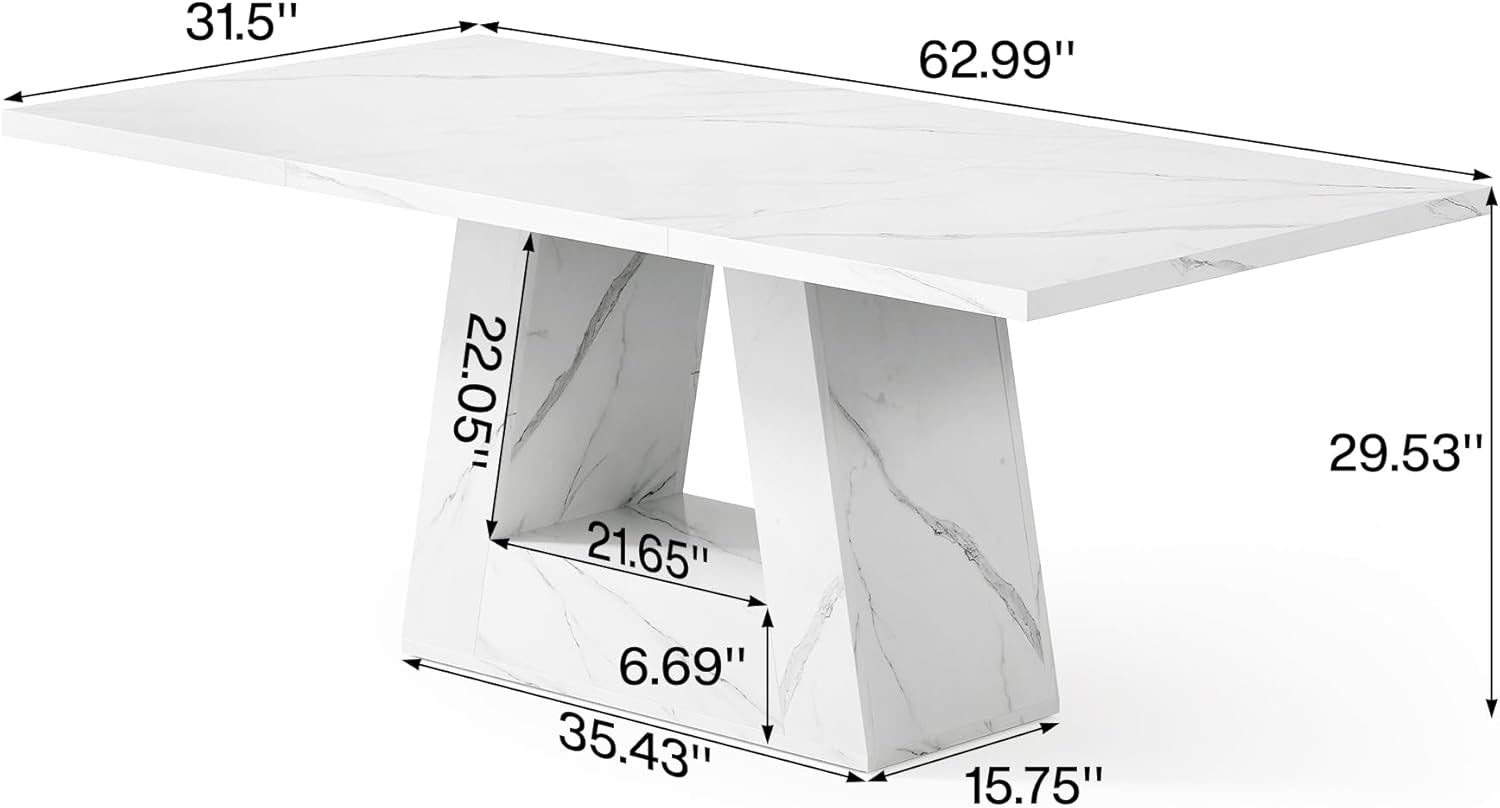 63 Inch White Faux Marble Rectangular Dining Table-1