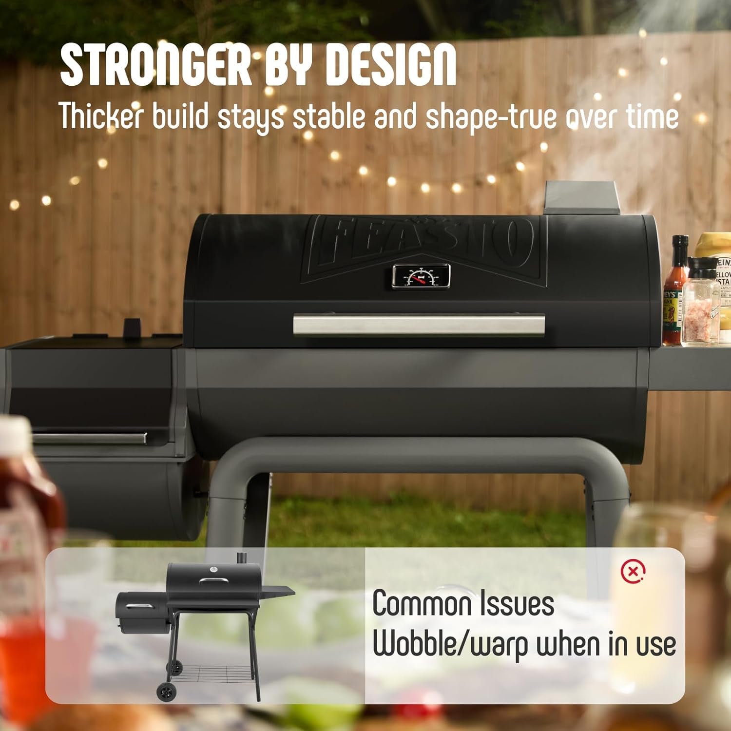 Charcoal Grill With Offset Smoker Embossed Porcelain 30 in