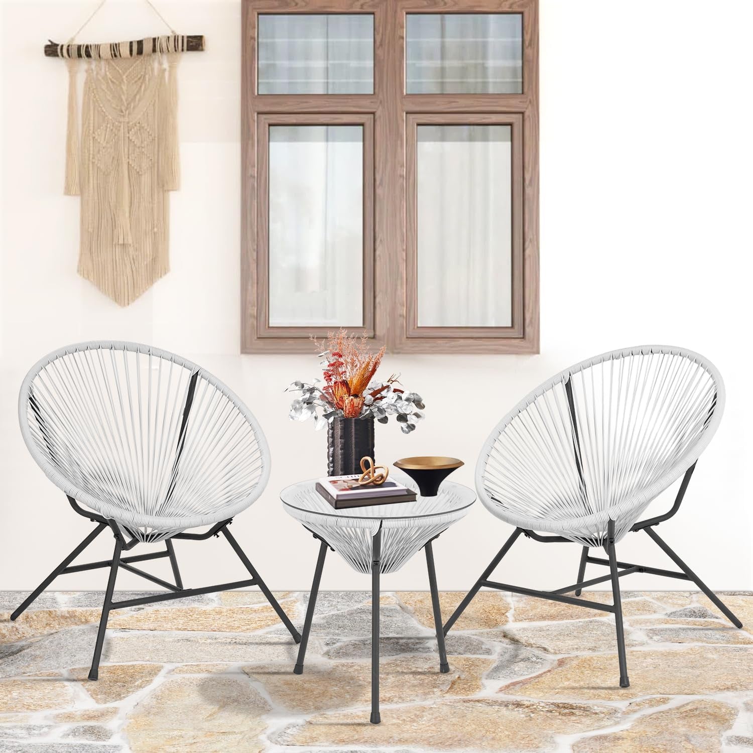 Acapulco Patio Bistro Set 3 Piece Outdoor White With Glass Top-1
