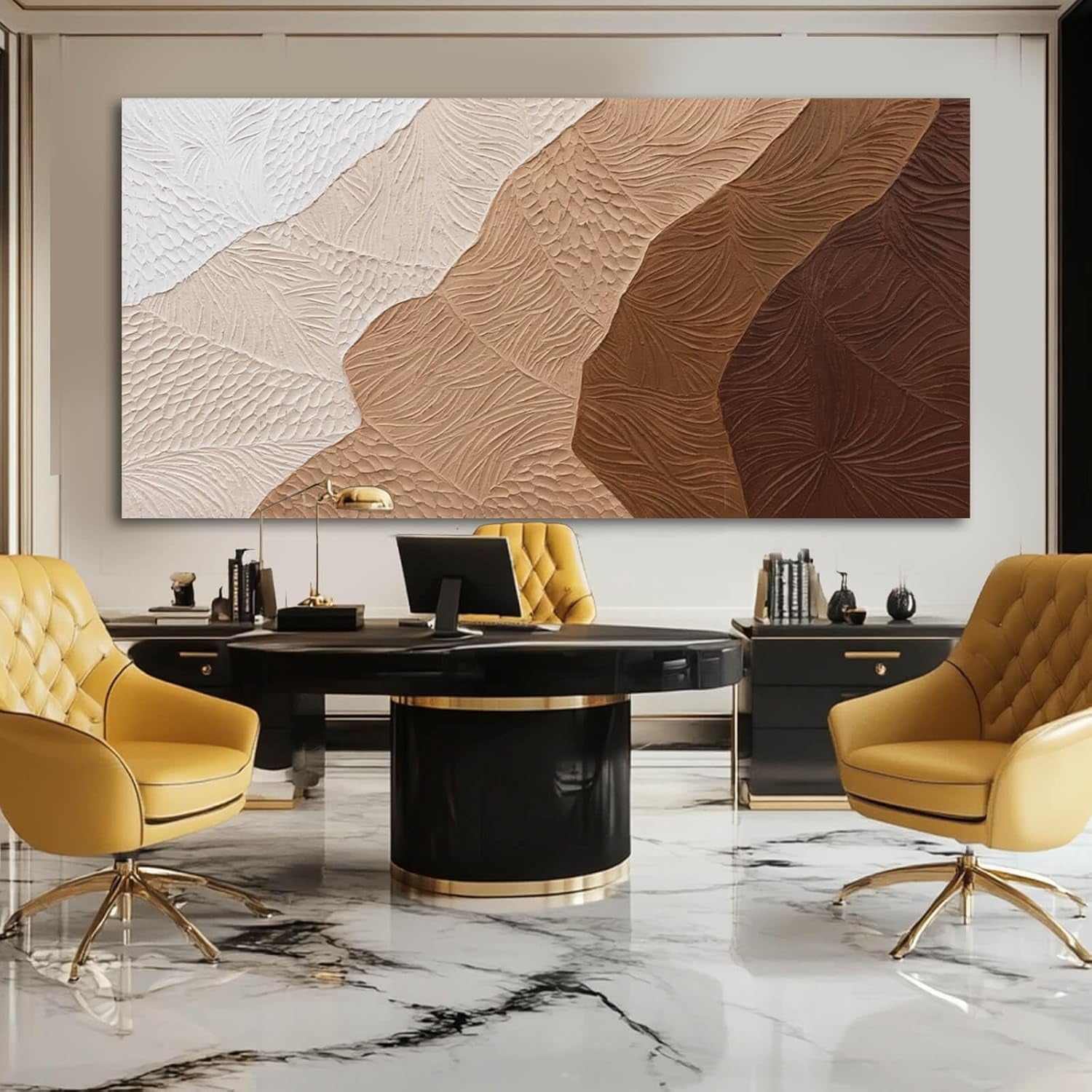 White Brown Monochromatic Canvas Wall Art 29x58 Inches-3