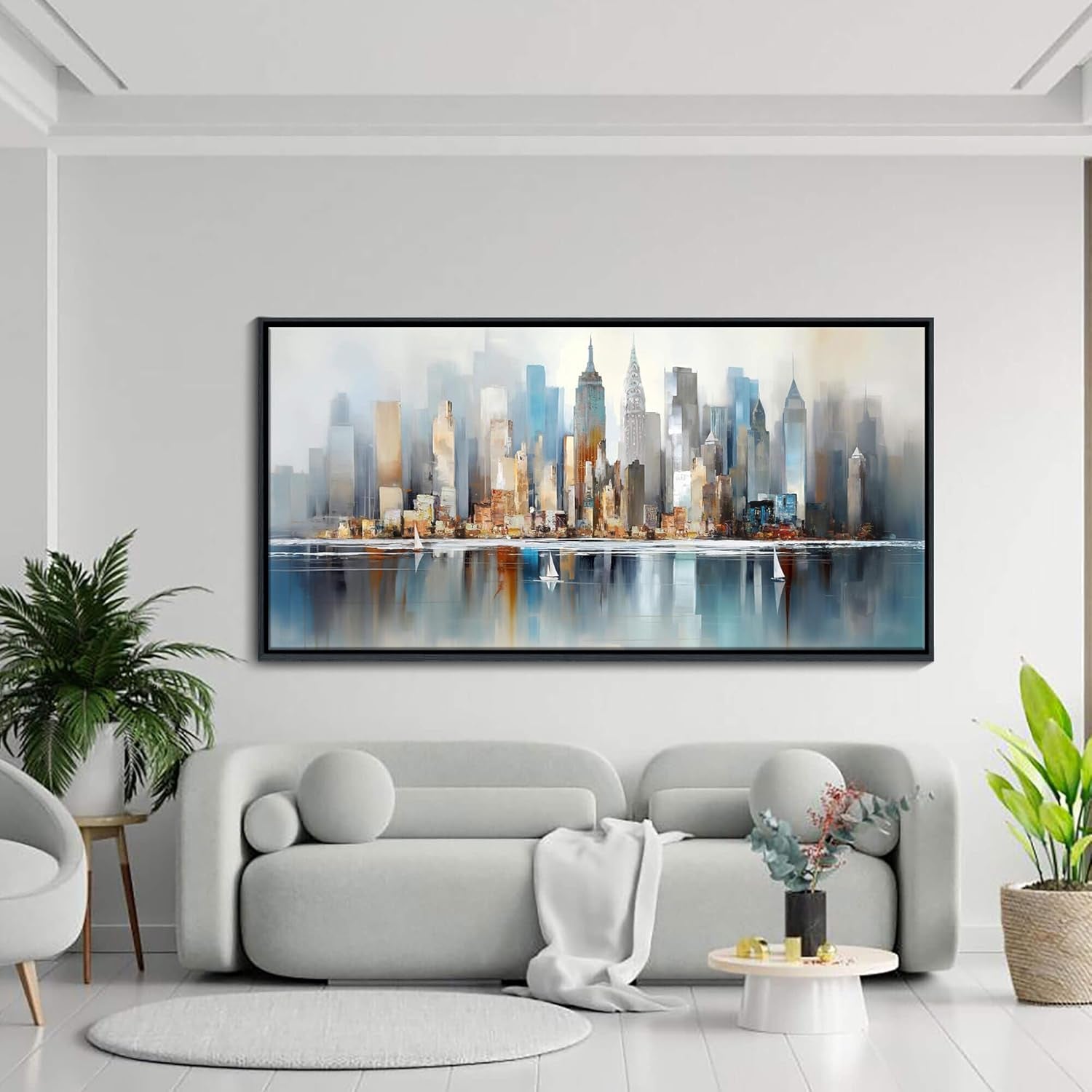 New York Metropolitan Skyline Framed Wall Art 20x40-1