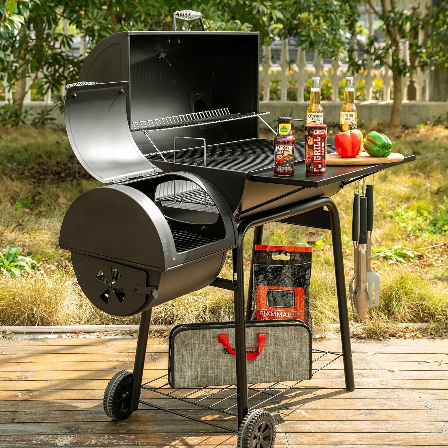 CC1830SC Charcoal Grill Offset Smoker 811 Sq In Black