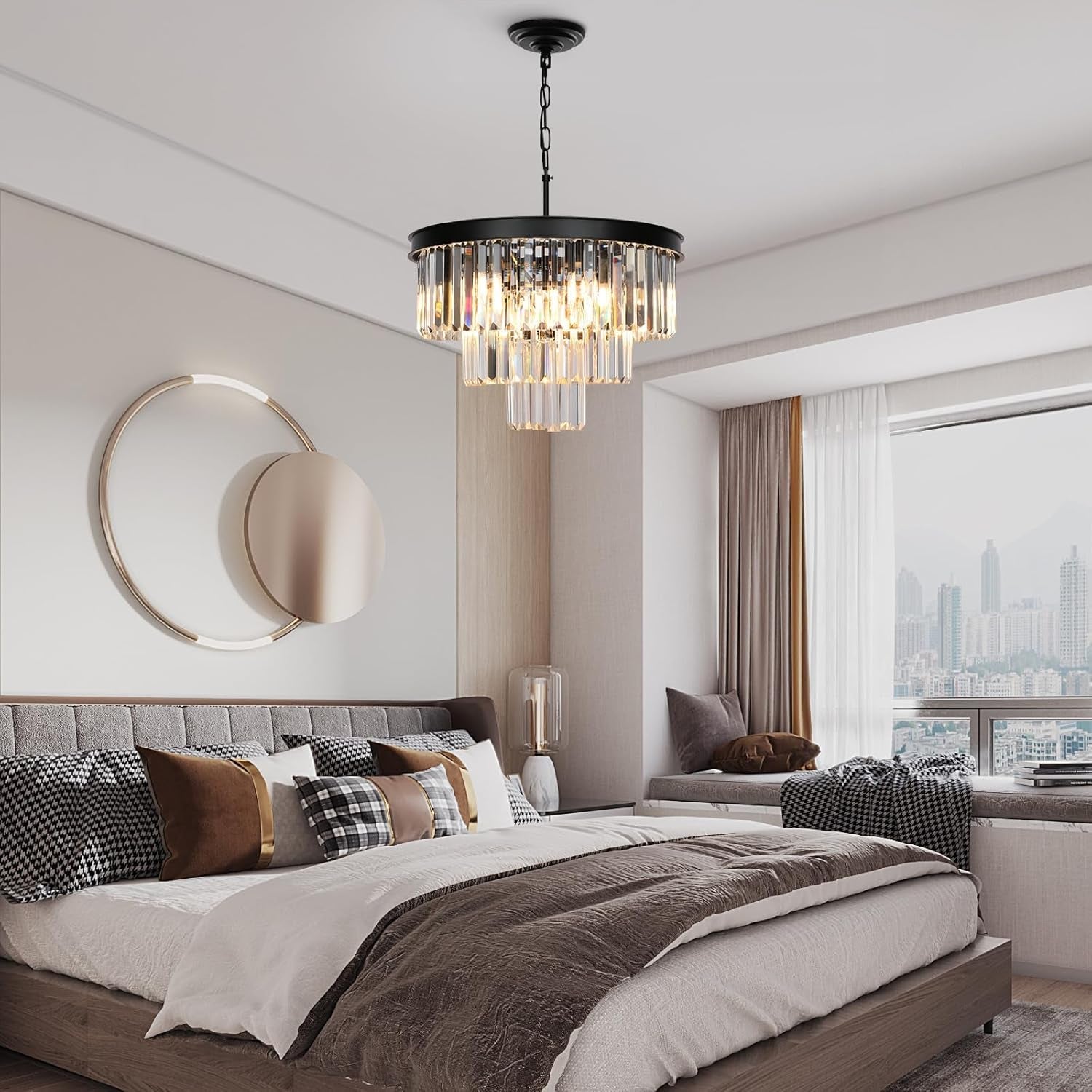 Luxurious Black Crystal Chandelier Nine Light Round-3