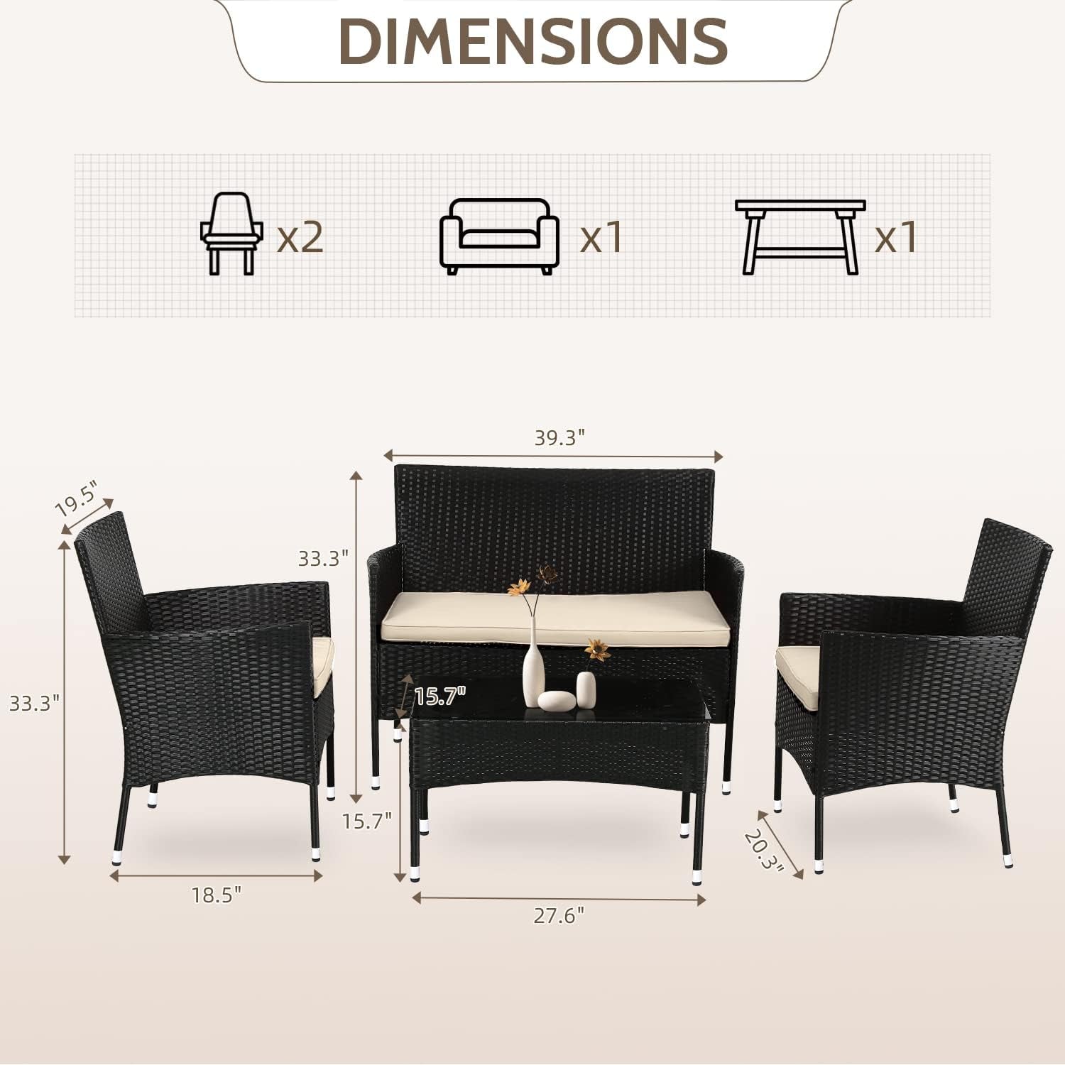 Outdoor Rattan 4 Piece Patio Furniture Conversation Set-1