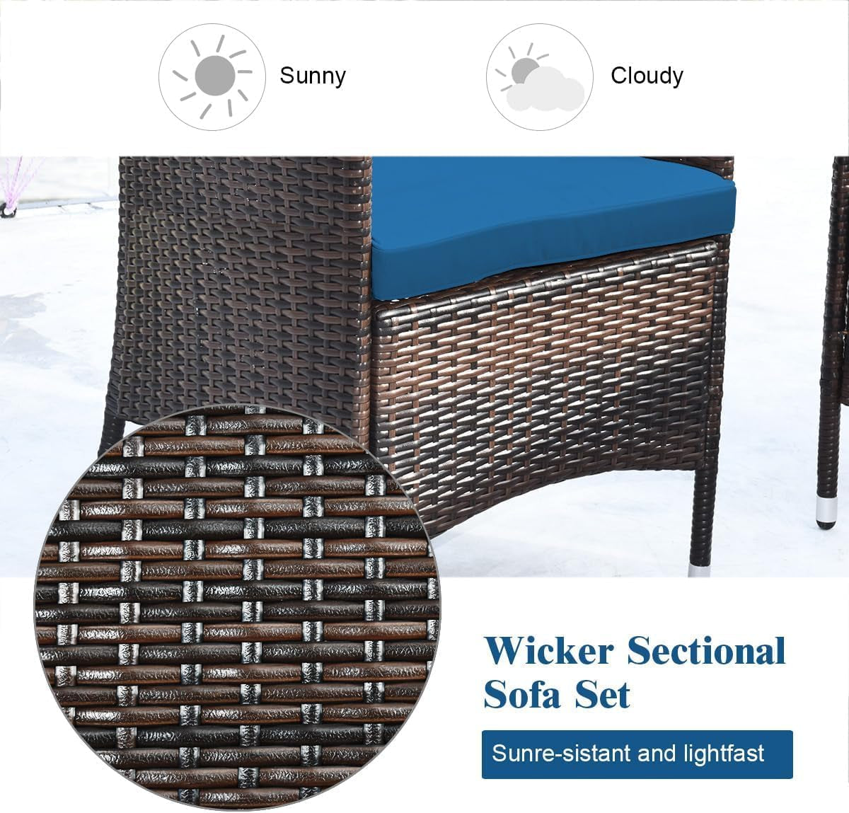 Peacock Blue 4 Piece Rattan Patio Furniture Set With Sectional Sofa-3