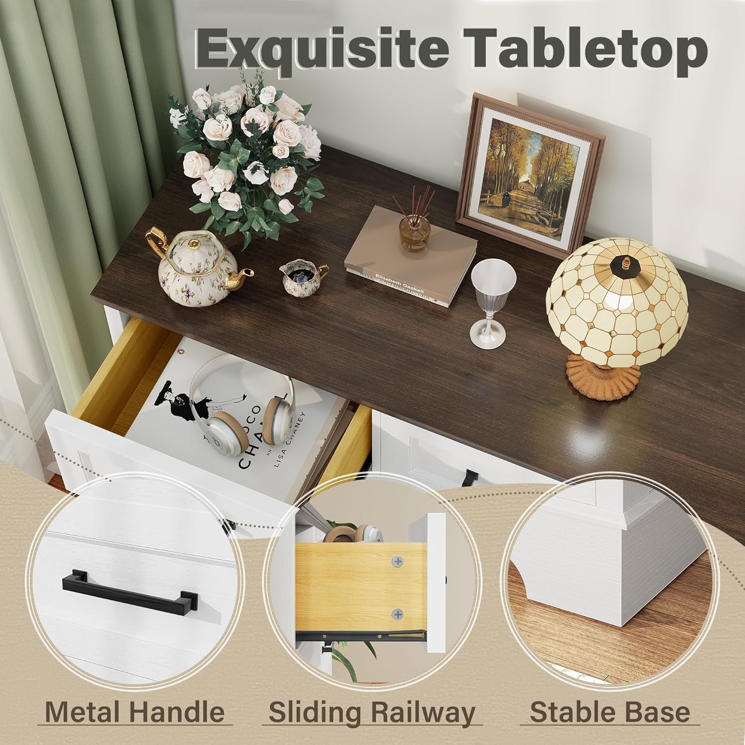 Modern FarmhouseStyle Seven Drawer Dresser White Brown-2