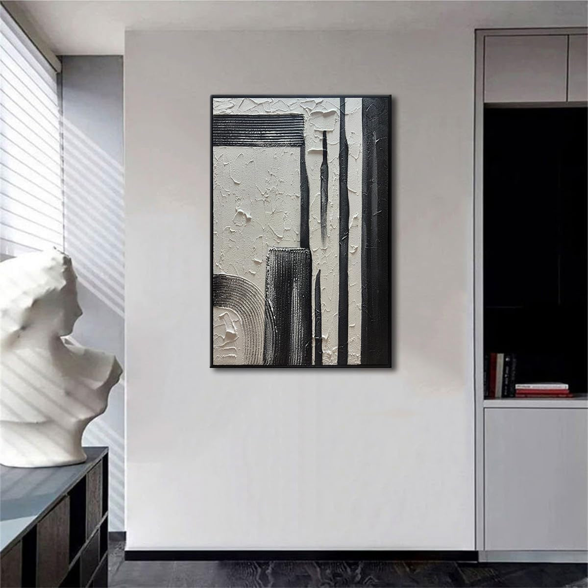 Hand crafted Black White Textured Oversized Wall Art-3