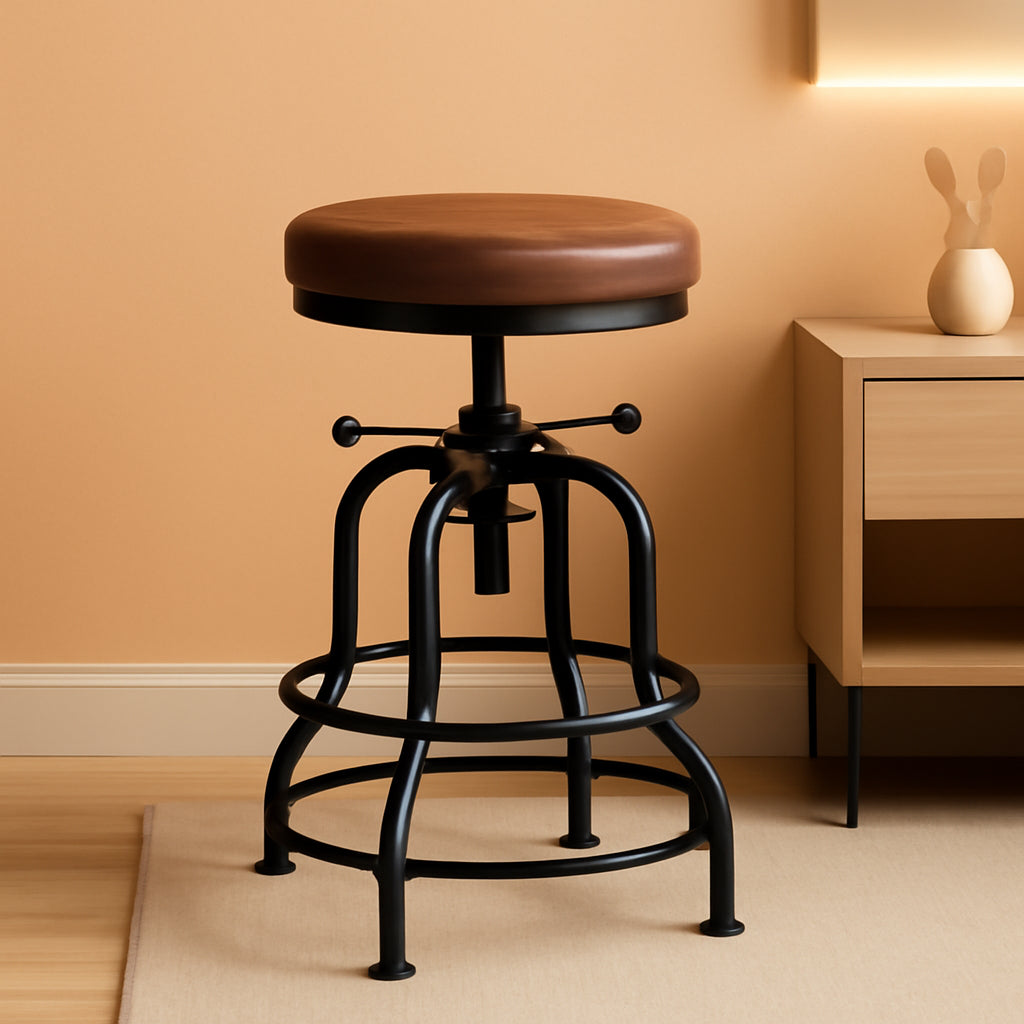 Industrial Bar Stool Adjustable Brown Counter Height-0