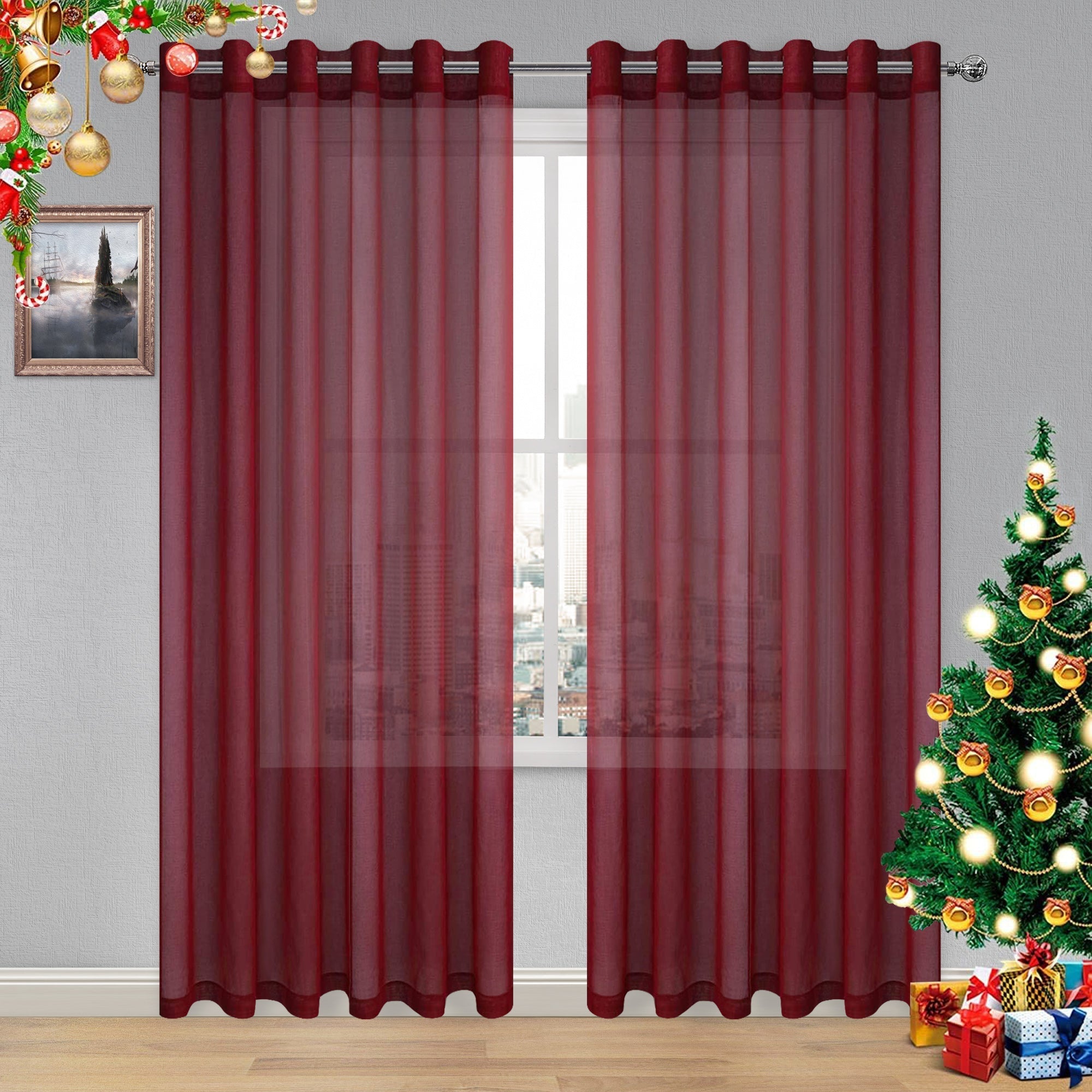 DWCN Faux Linen Sheer Curtains, Set of 2 Panels