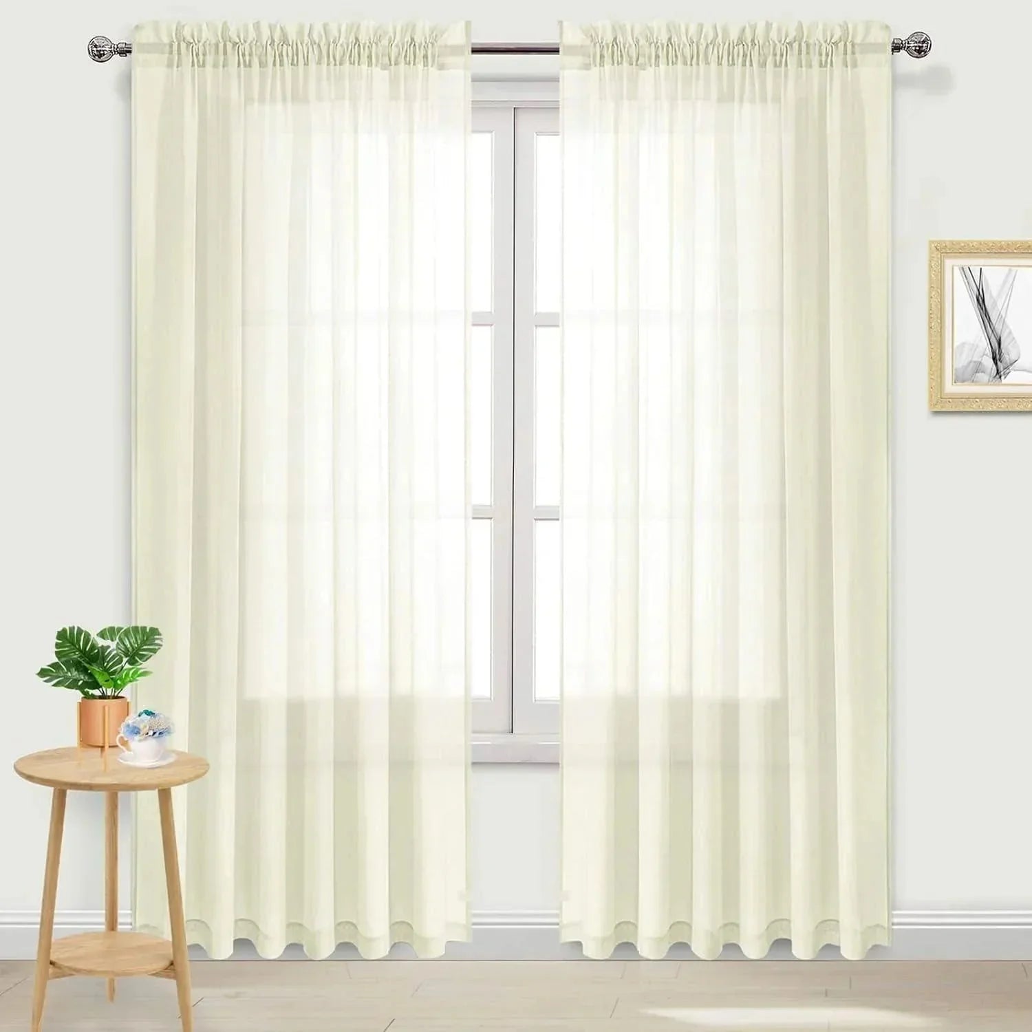 DWCN Rod Pocket Sheer Curtains, Set of 2 Panels
