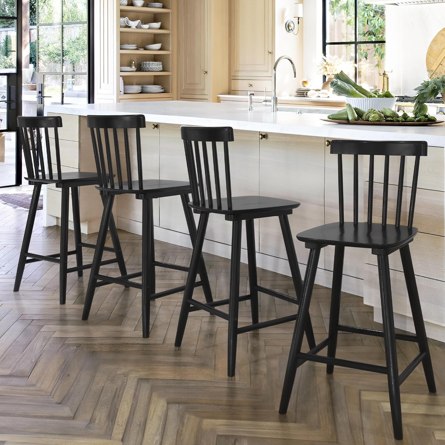 Classic Wooden Bar Stools Set of Four for Kitchen-0