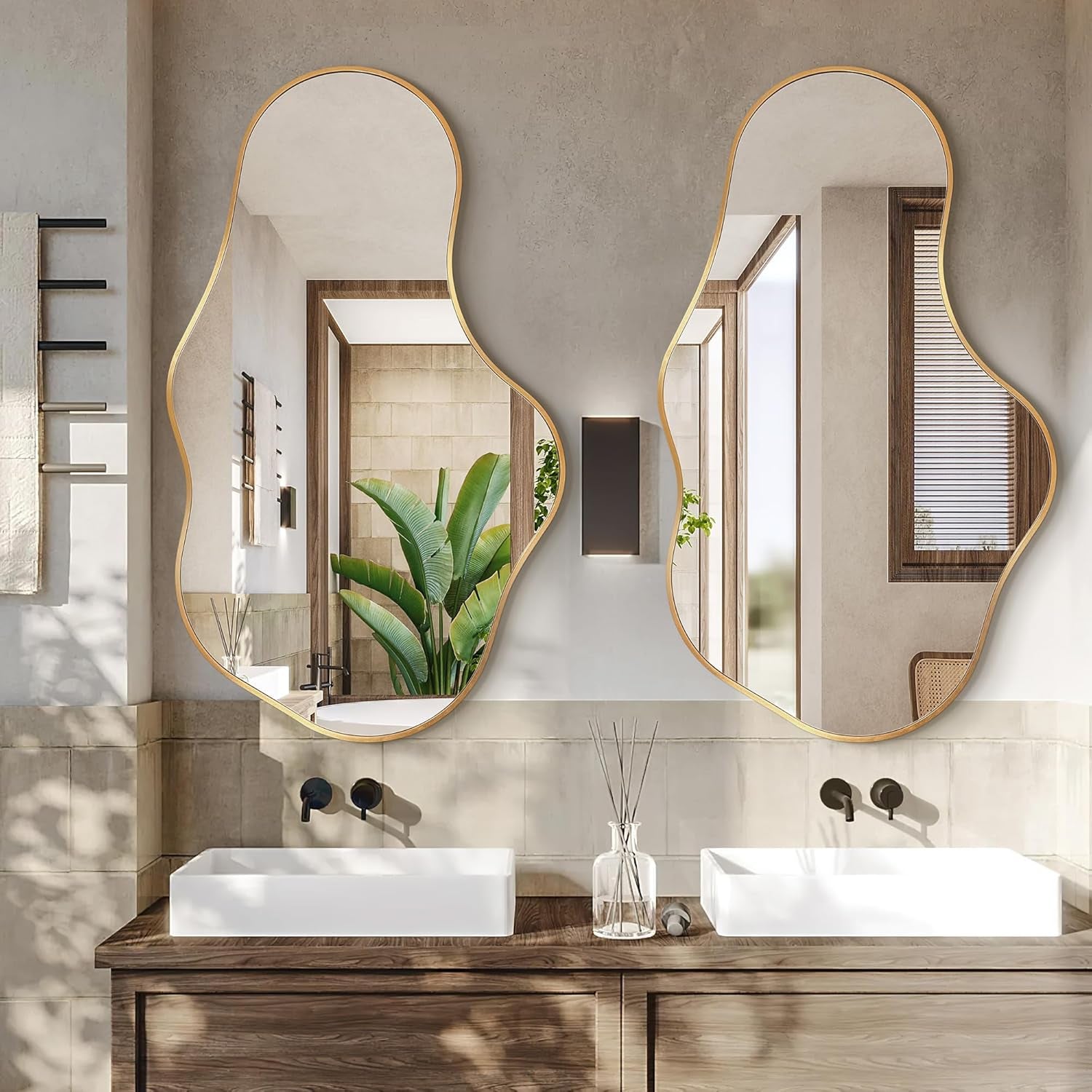 22X36 Irregular Wall Mirror Gold Aluminum Decorative-2