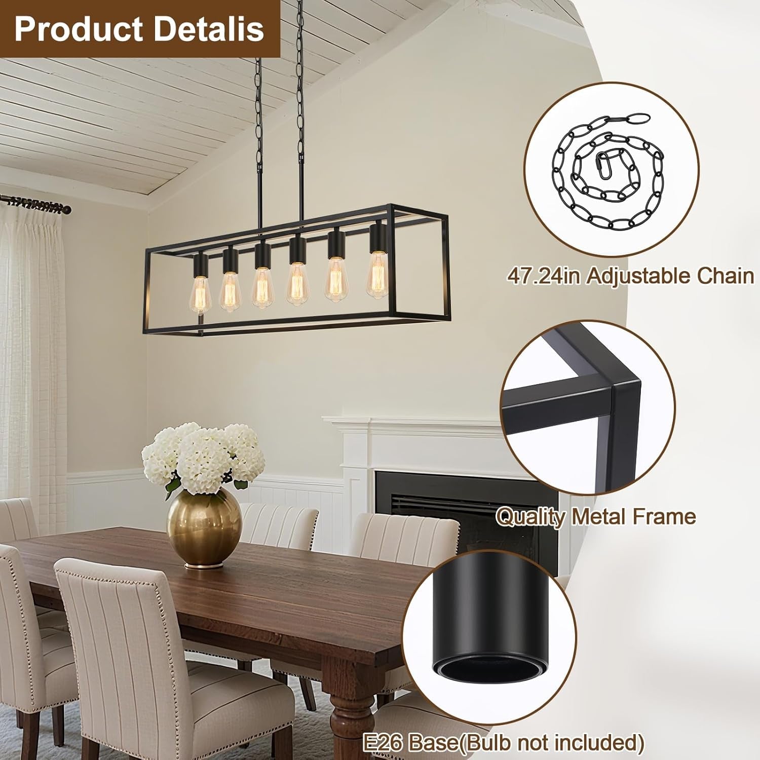 Six Light Black Linear Chandelier With Adjustable Height-3