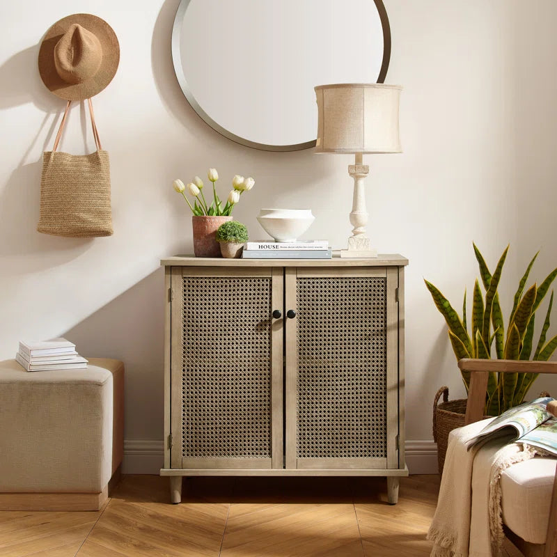 Rattan Wicker Door Storage Cabinetry With Solid Wood-4