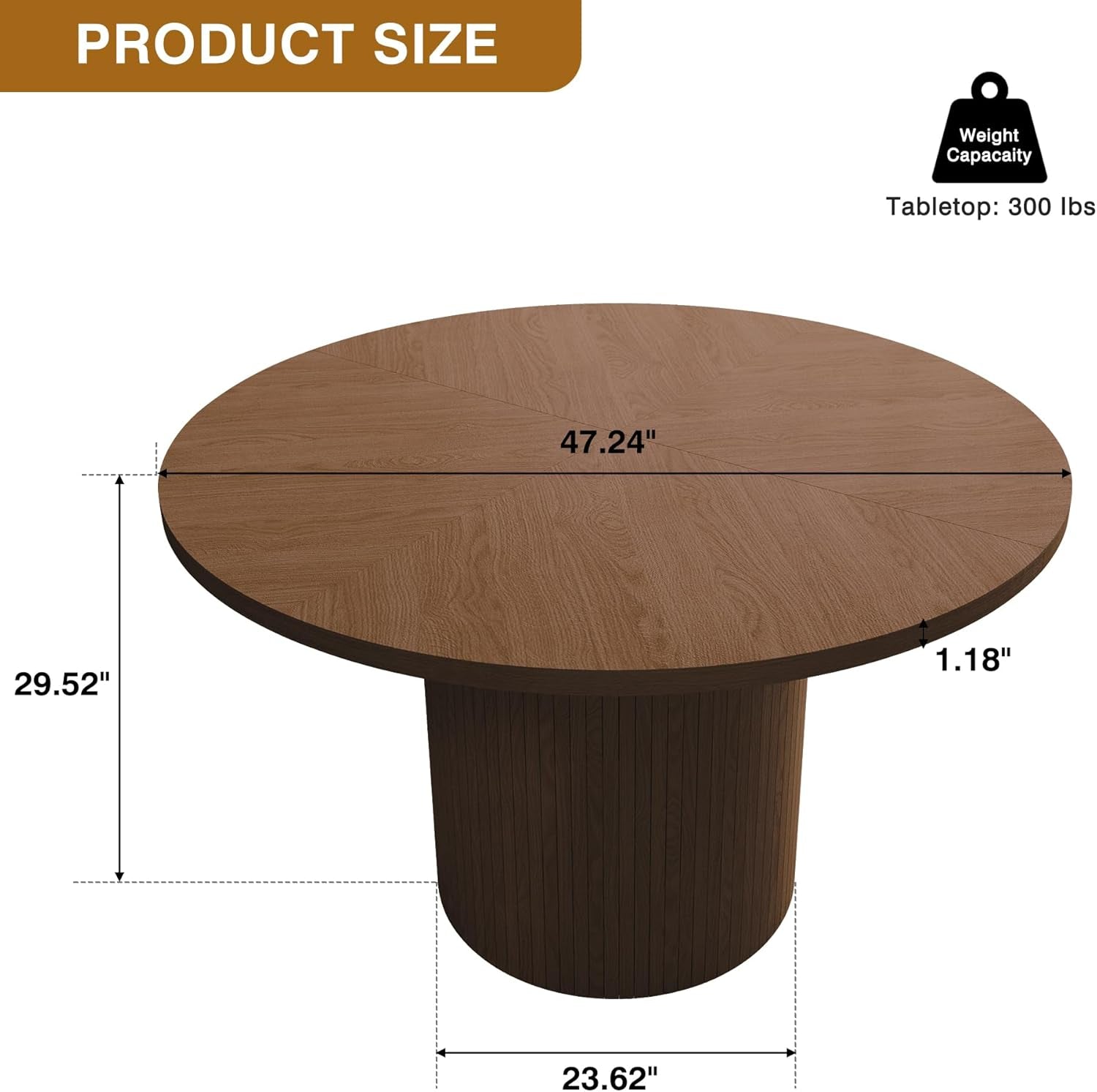 47 Inch round Dining Table, Farmhouse Fluted Dining Kitchen Table, Modern Wood Small Circle Dining Table for Kitchen Living Room, Walnut-1
