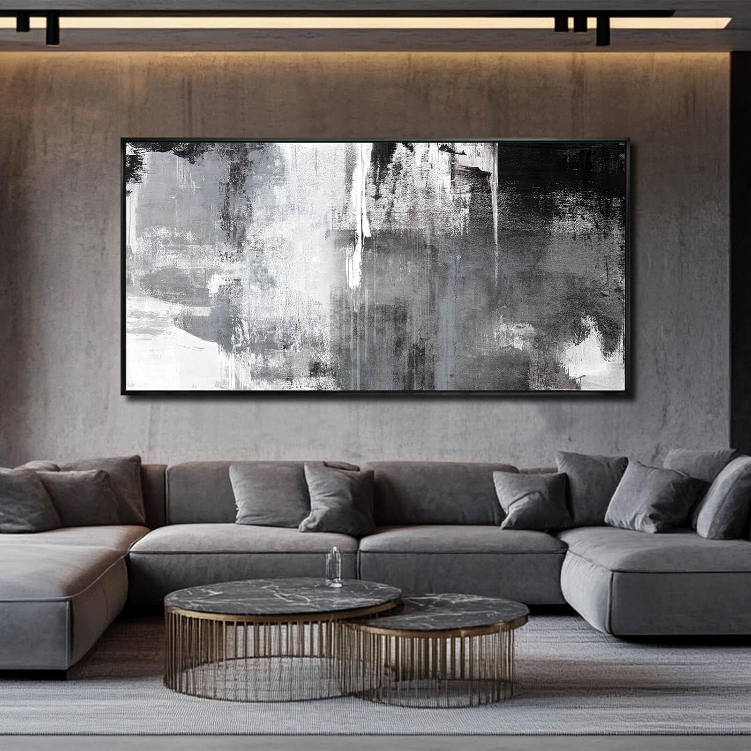 Contemporary Monochrome Abstract Wall Art Canvas 30x60-1