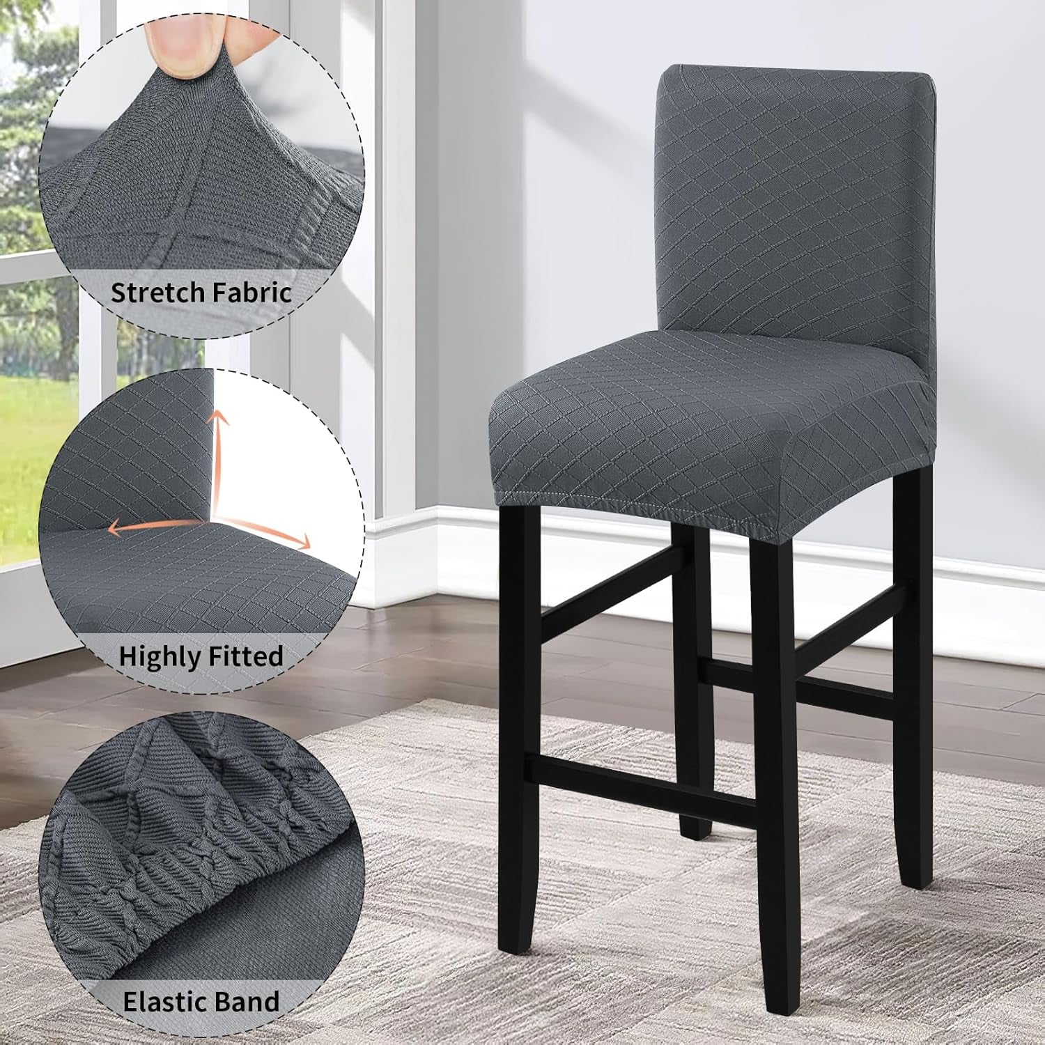 Waterproof Bar Stool Covers Grey Slipcovers 4 Pack Set-3