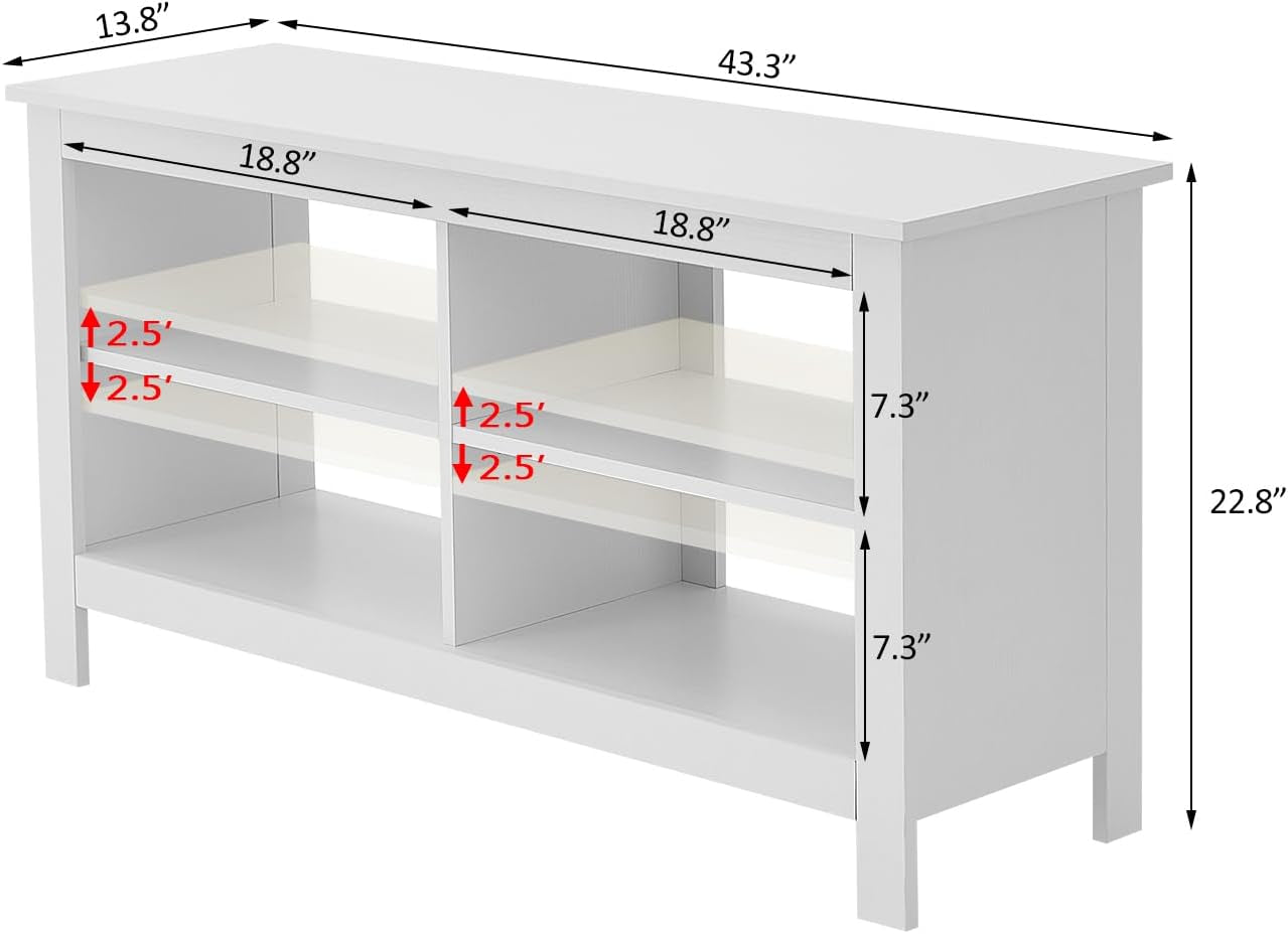 43" White Mid Century TV Stand with Shelves-2