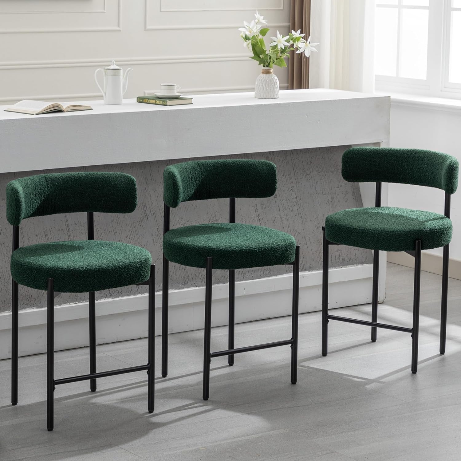Green Boucle Counter Height Bar Stools Set of Three-0