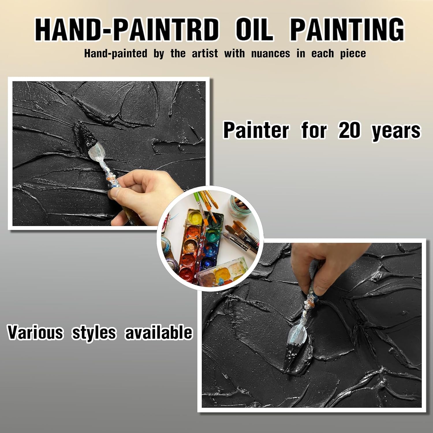 Black Hand Painted Textured Wall Art Decorative 40x20-2