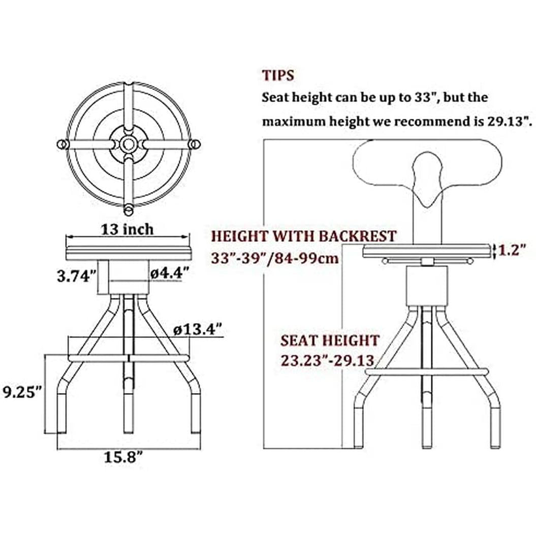 Adjustable Rustic Industrial Bar Stool Brown Seat Set of 2-3