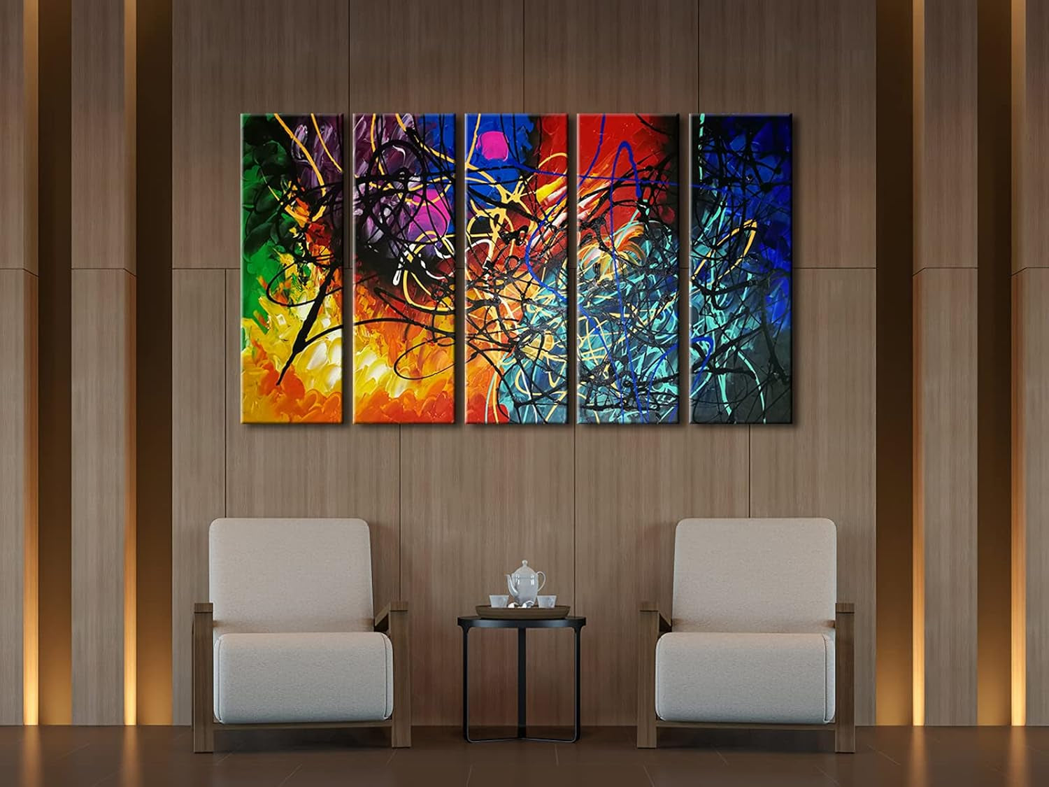 Five Panel Abstract Heart Canvas Wall Art Extra Large-3