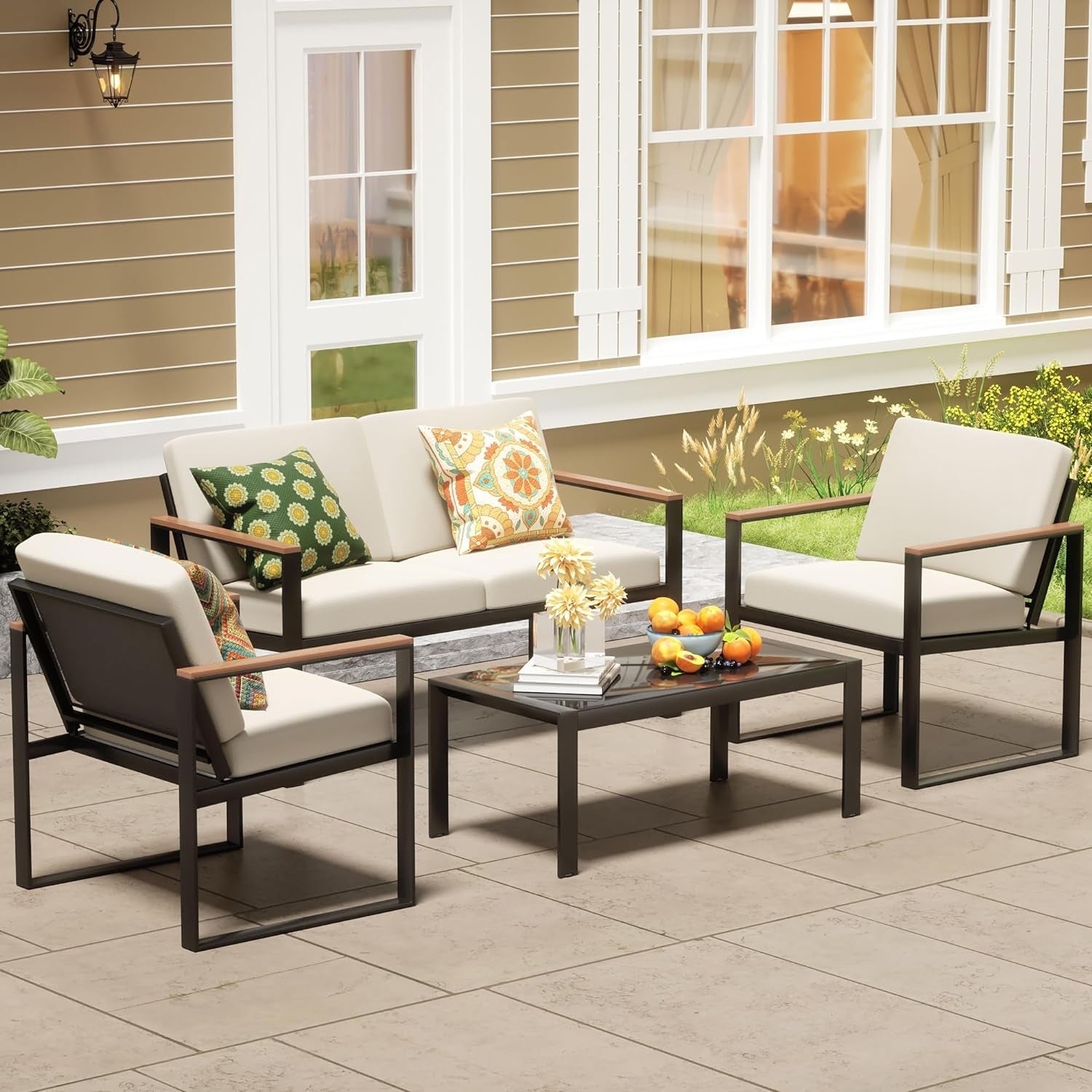 Metal Outdoor Patio Furniture Set 4 Piece With Cushions-1