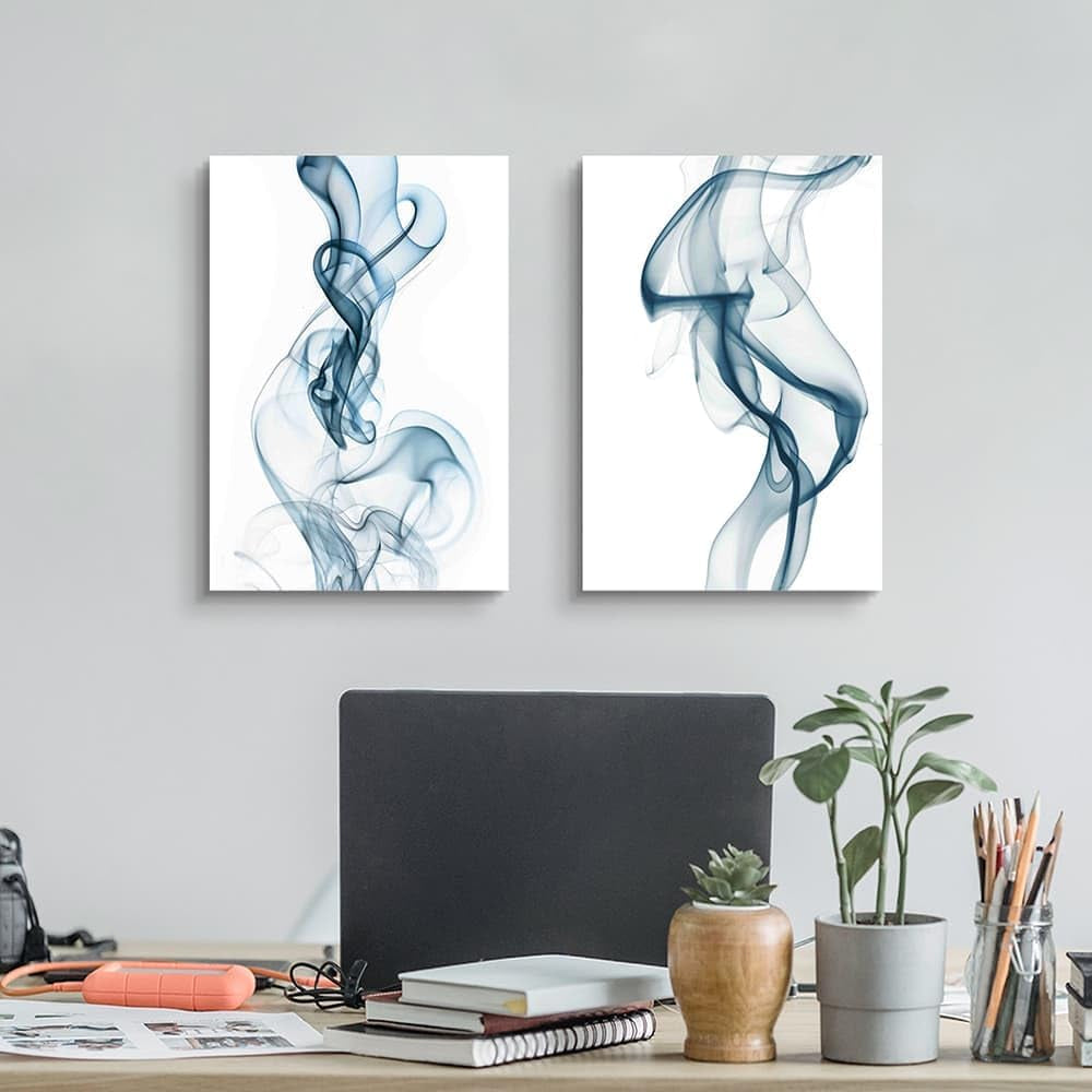 Blue Smoke Abstract Canvas Wall Art Premium Edition-1